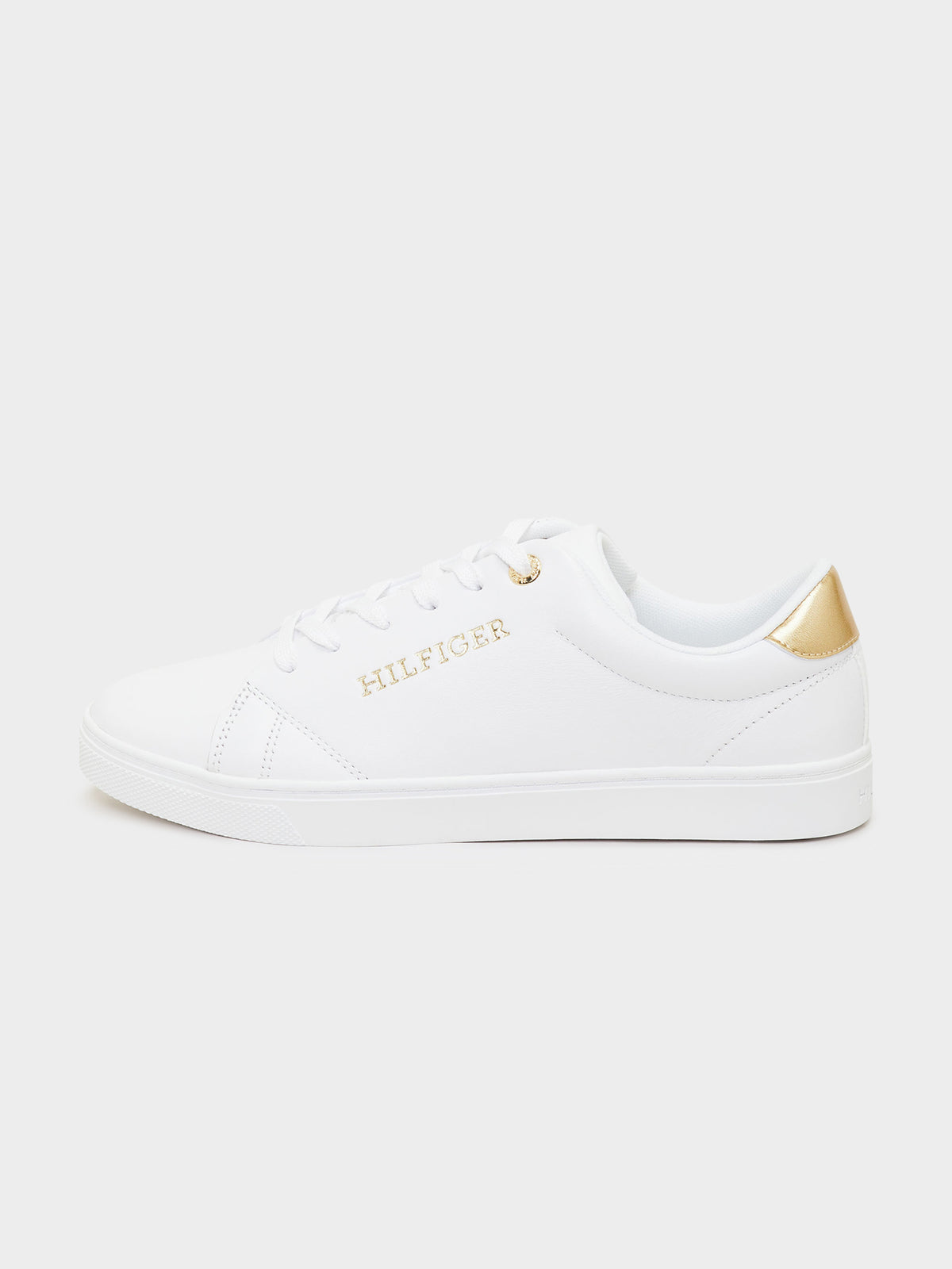 Tommy Hilfiger Womens Cupsole Trainers in White & Gold | White/Gold