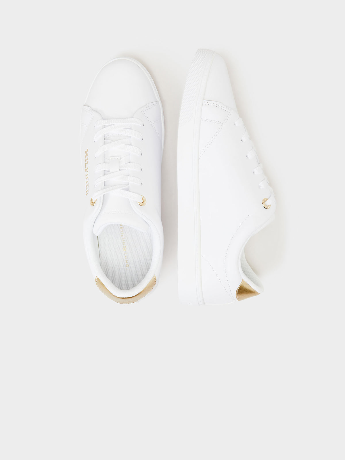 Tommy Hilfiger Womens Cupsole Trainers in White & Gold | White/Gold