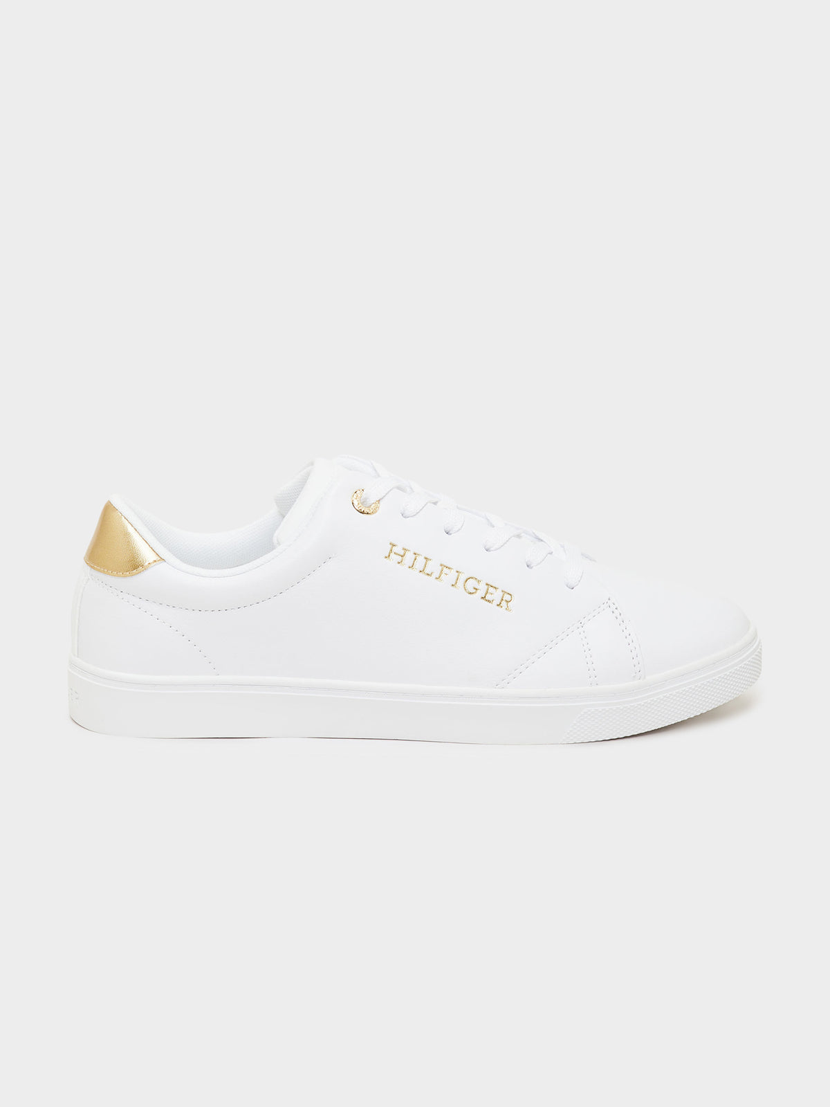 Tommy Hilfiger Womens Cupsole Trainers in White & Gold | White/Gold