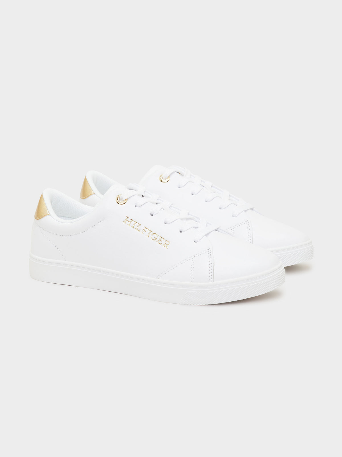 Tommy Hilfiger Womens Cupsole Trainers in White & Gold | White/Gold