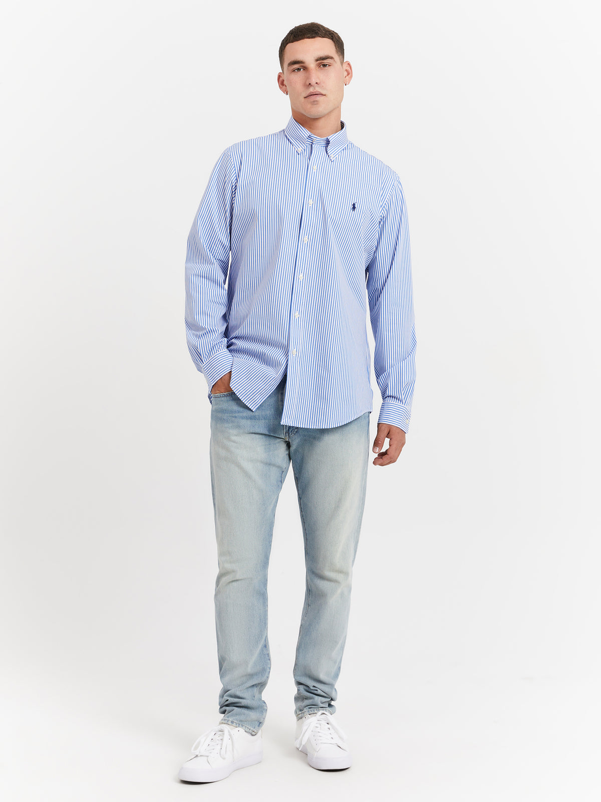 Polo Ralph Lauren Poplin Sport Shirt in Light Blue & White | 4655H Light Blue/White