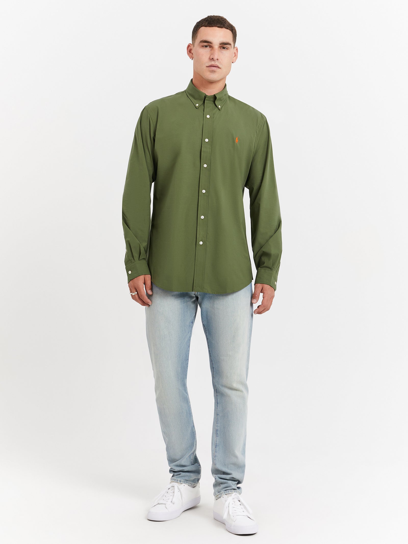 Custom Fit Long Sleeve Poplin Shirt in Supply Olive