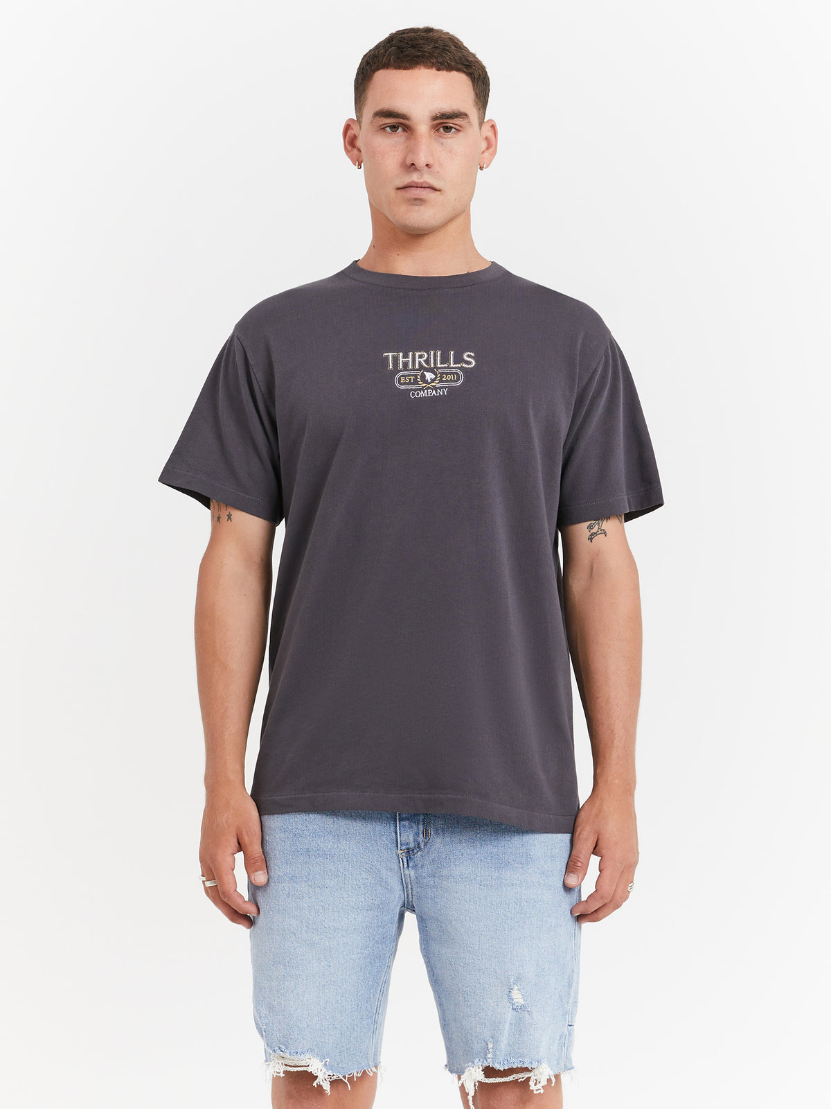 Thrills Bad Habits Club Merch Fit T-Shirt in Dark Charcoal | Dark Charcoal