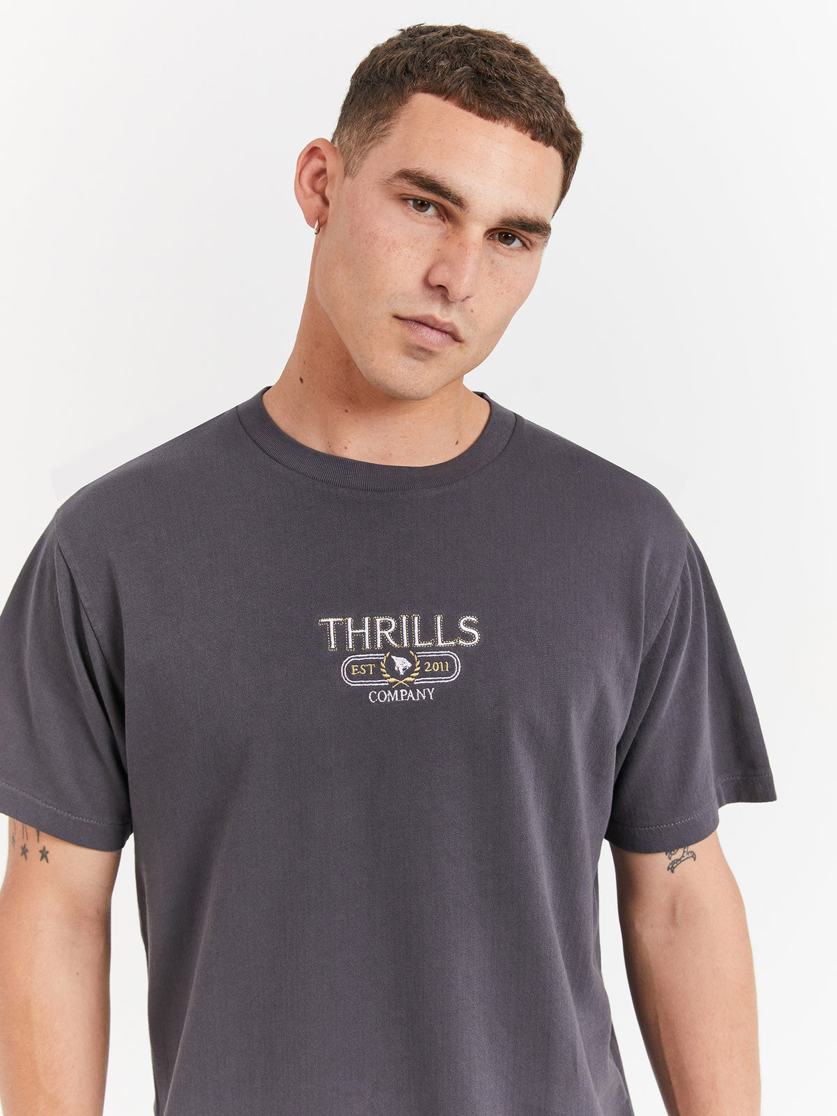 Thrills Bad Habits Club Merch Fit T-Shirt in Dark Charcoal | Dark Charcoal