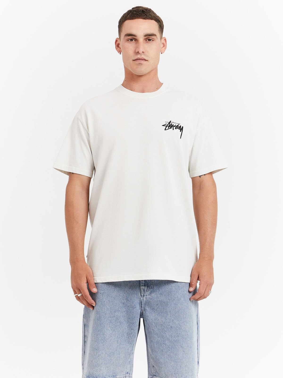 Stussy How We'Re Living Heavyweight Short Sleeve T-Shirt in Pigment Washed White | Pigment Washed White