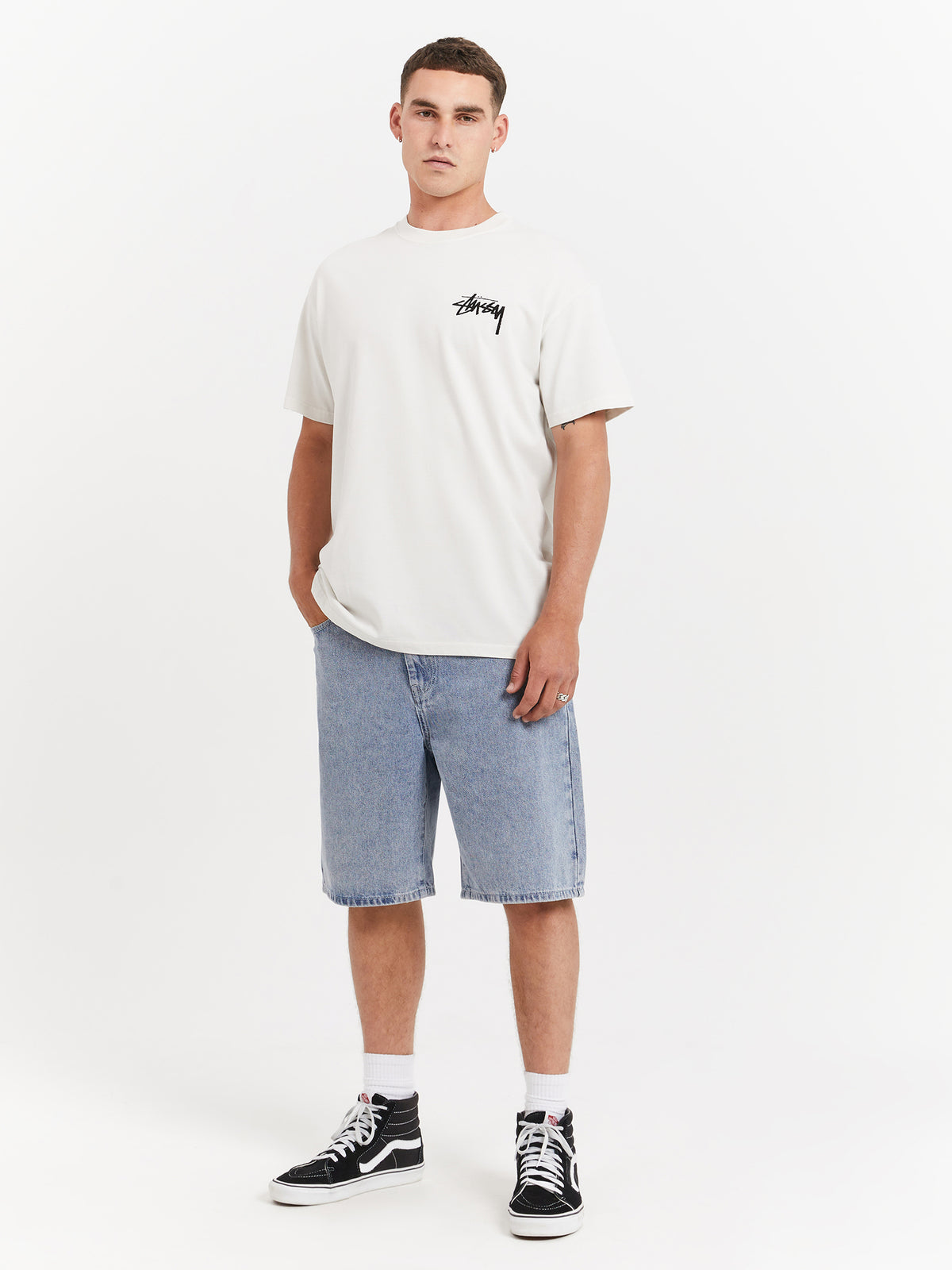 Stussy How We'Re Living Heavyweight Short Sleeve T-Shirt in Pigment Washed White | Pigment Washed White