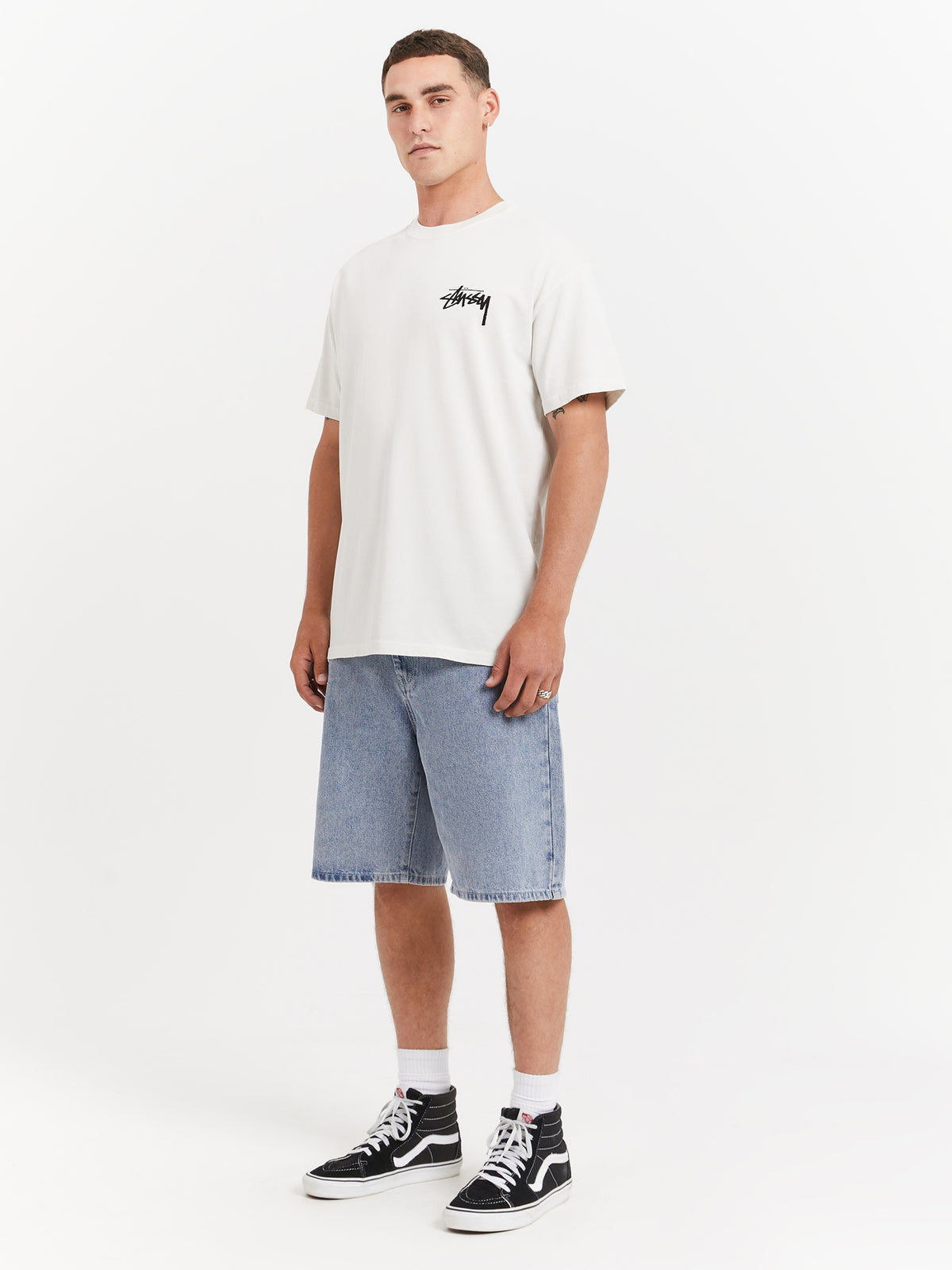 Stussy How We'Re Living Heavyweight Short Sleeve T-Shirt in Pigment Washed White | Pigment Washed White