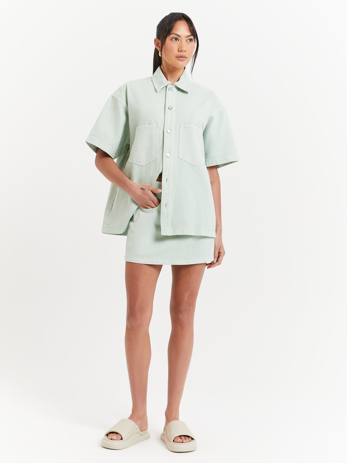 Beyond Her Bonita Micro Mini Skirt in Eucalyptus Green | Eucalyptus