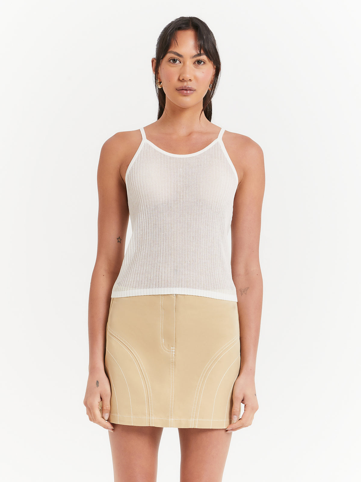Beyond Her Adelaide Sheer Tank Top in Off-White | Off White