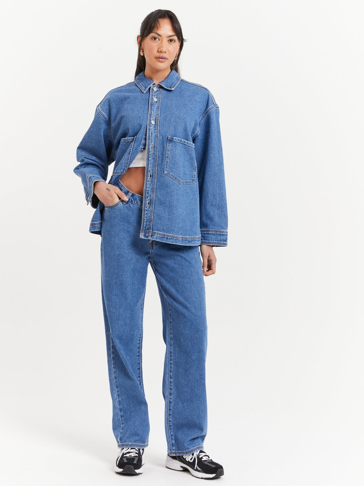 Beyond Her Hailey V Front Jeans in River Blue | River