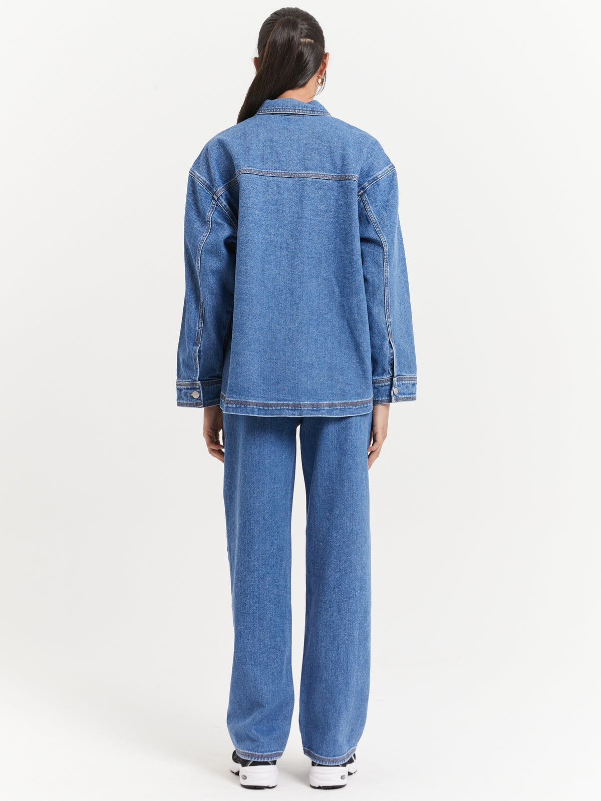 Beyond Her Lima Denim Shacket in River Blue | River