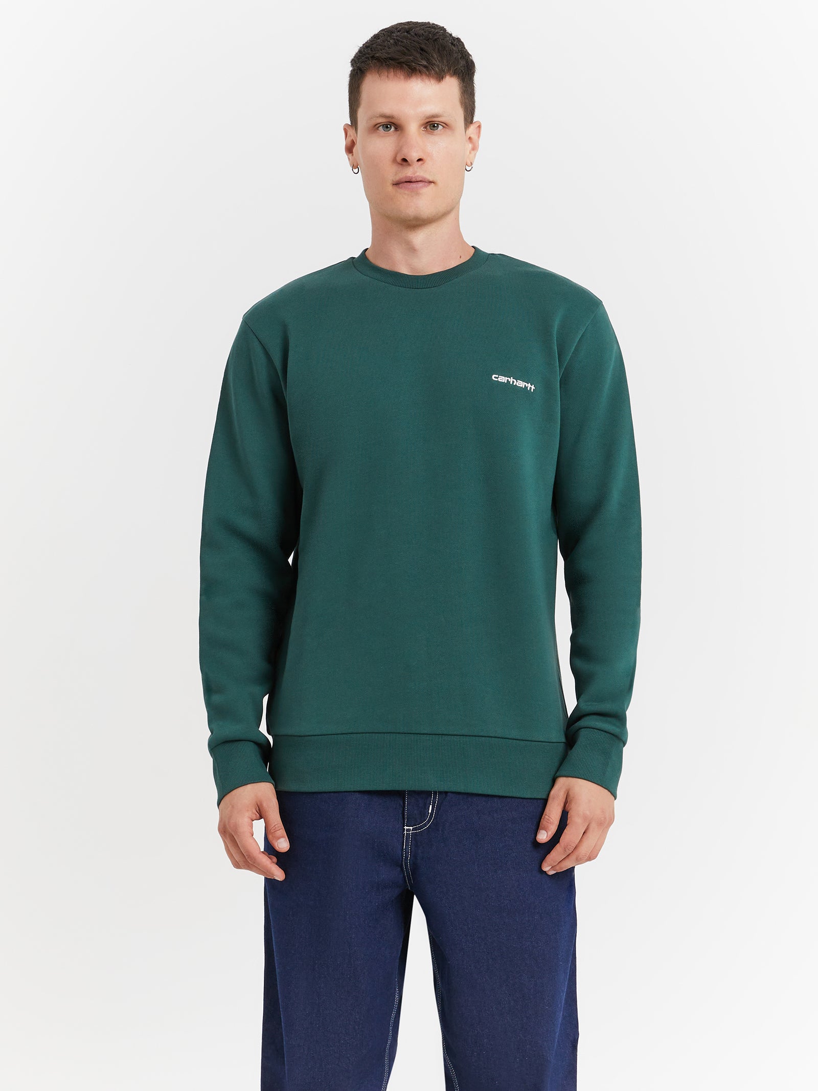 Script Embroidery Sweater in Treehouse Green & White | Glue Store