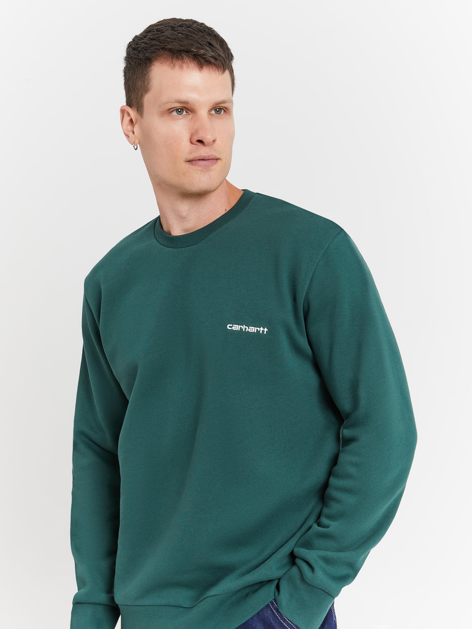 Script Embroidery Sweater in Treehouse Green & White | Glue Store