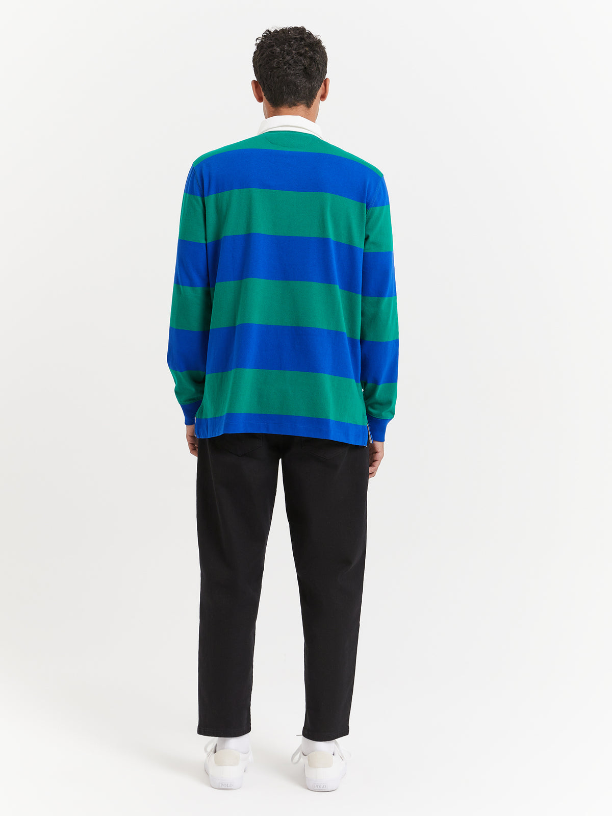 Polo Ralph Lauren Long Sleeve Rugby Polo in Sapphire Blue & Primary Green Stripe | Sapphire