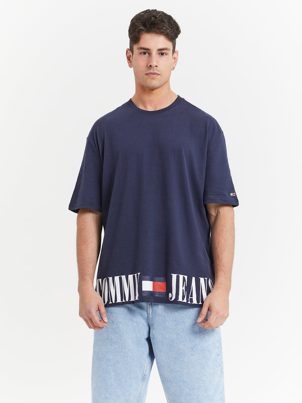 Graphic Oversized Fit T-Shirt in Navy - Glue Store