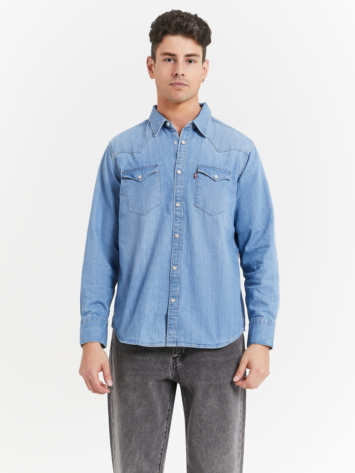 Levis Barstow Western Denim Shirt in Red Cast Stone Light Wash | Denim