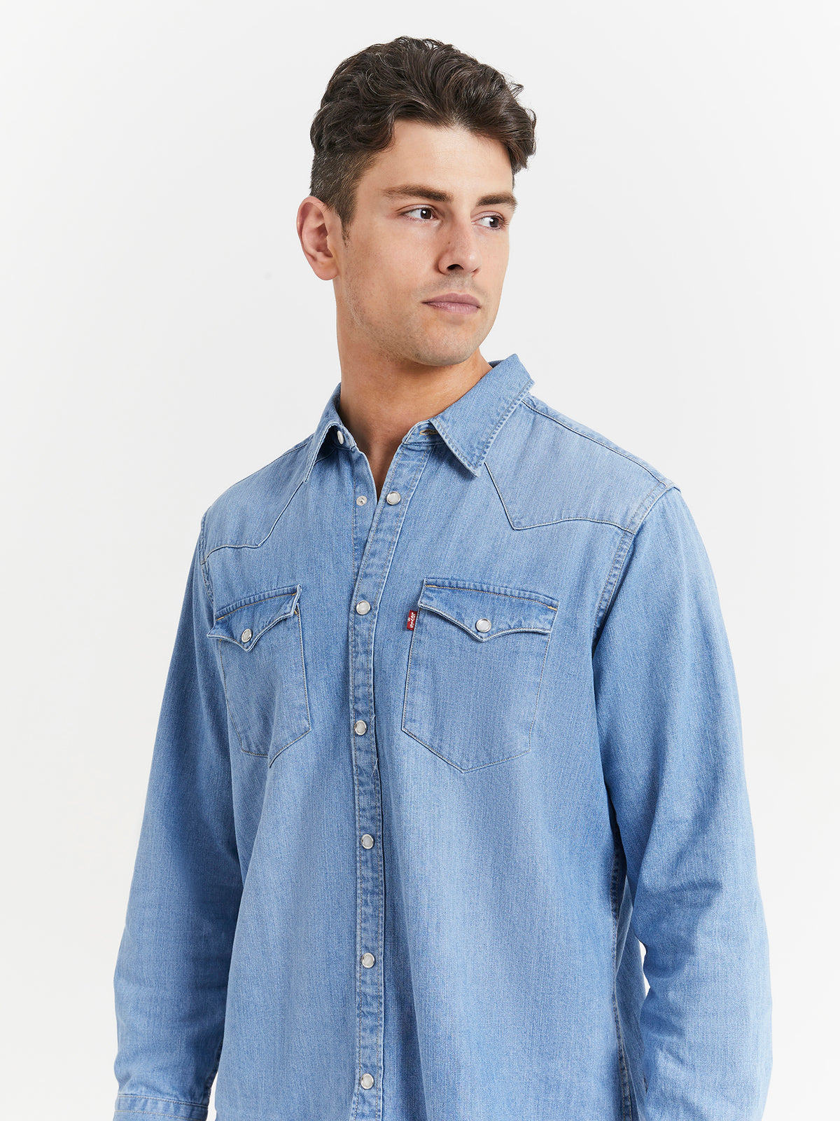 Levis Barstow Western Denim Shirt in Red Cast Stone Light Wash | Denim