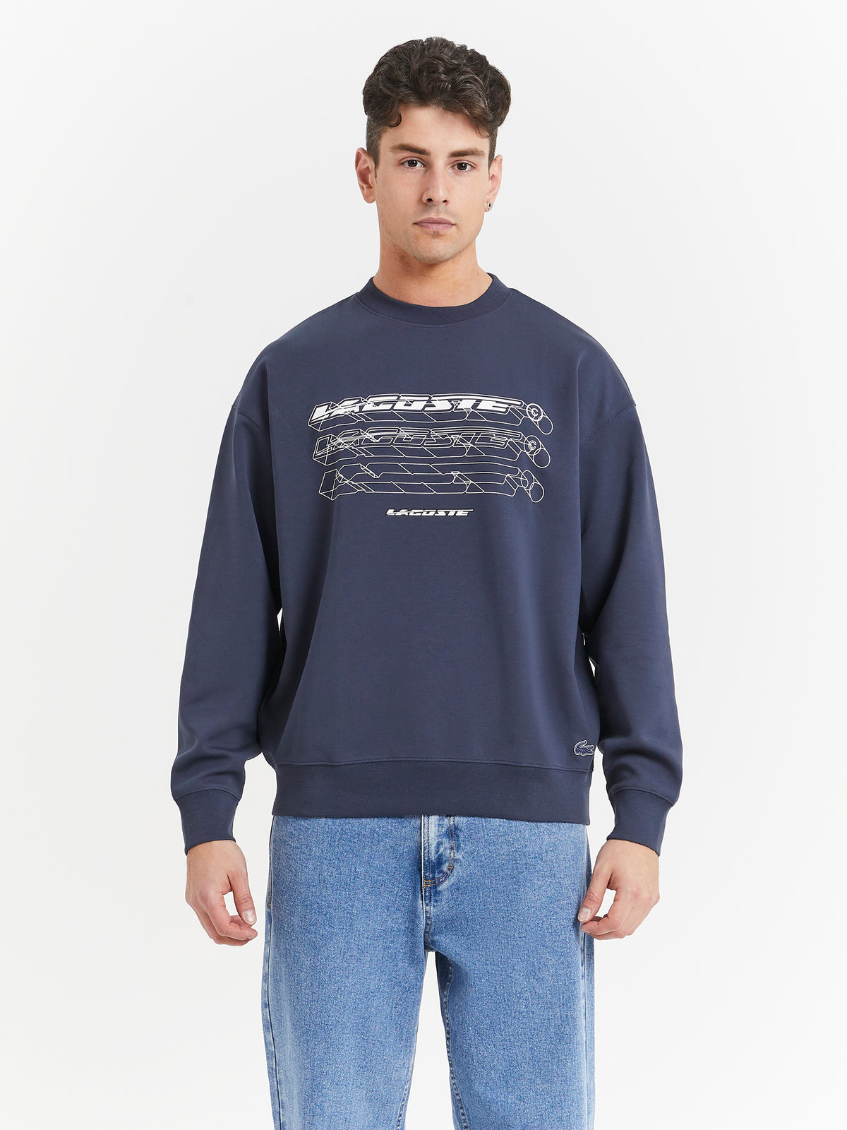 Lacoste Loose Fit Branded Sweatshirt in Blue Night | Blue