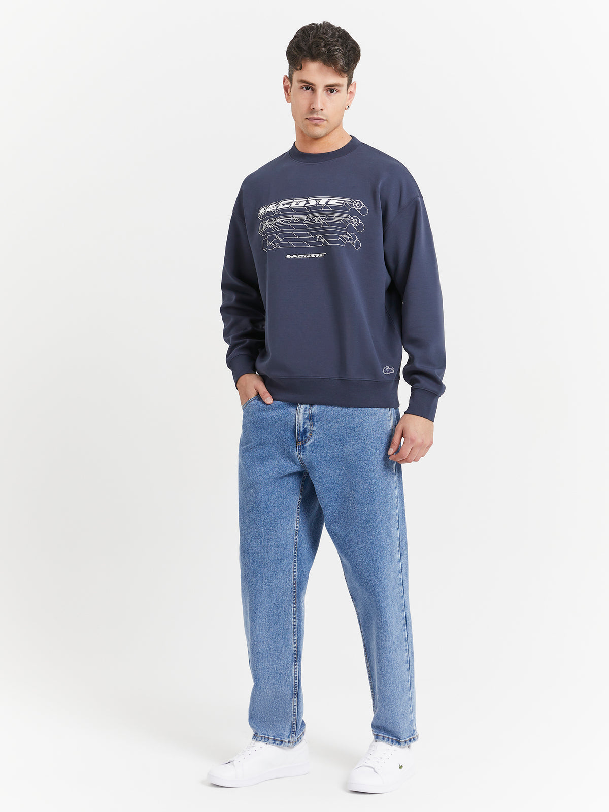 Lacoste Loose Fit Branded Sweatshirt in Blue Night | Blue