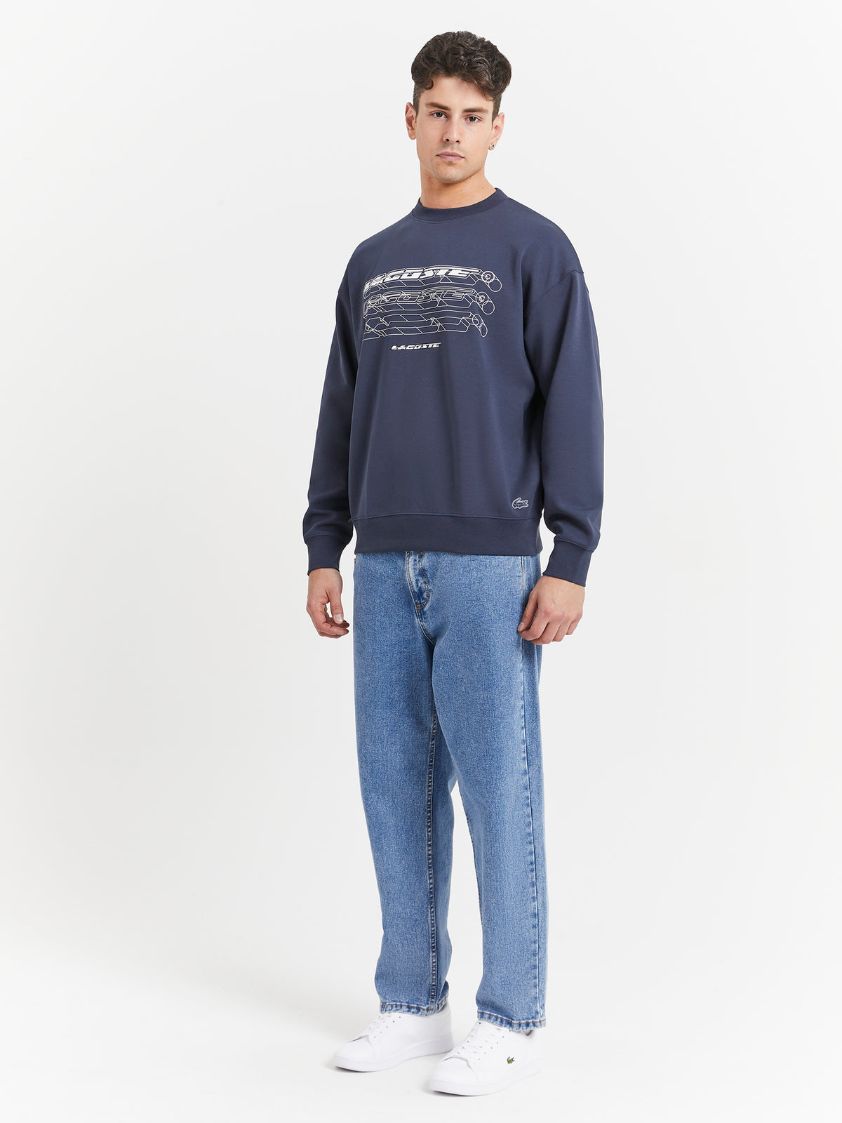 Lacoste Loose Fit Branded Sweatshirt in Blue Night | Blue