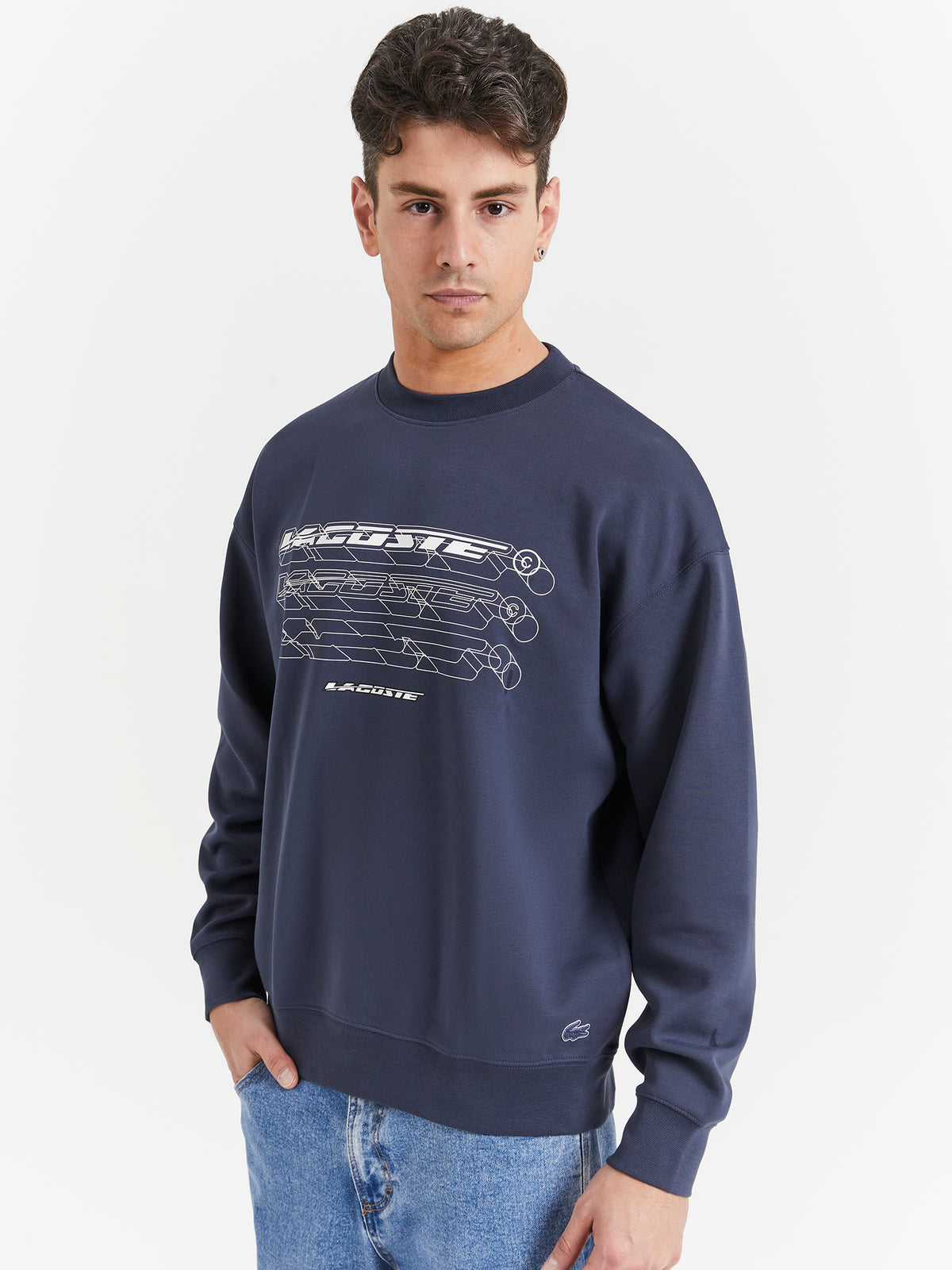 Lacoste Loose Fit Branded Sweatshirt in Blue Night | Blue