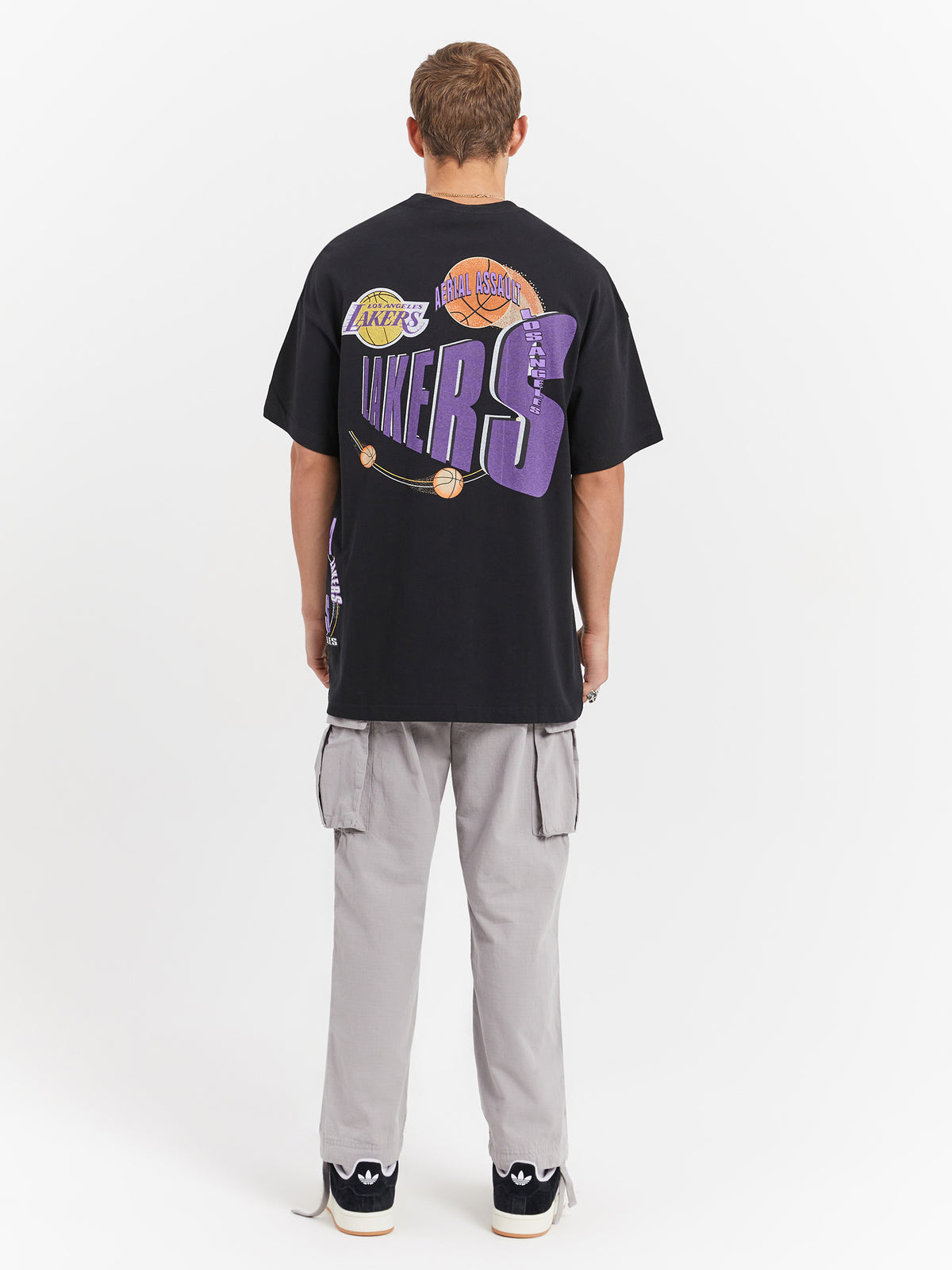 Mitchell & Ness Los Angeles Lakers Aerial Assault T-Shirt in Faded Black | Faded Blac