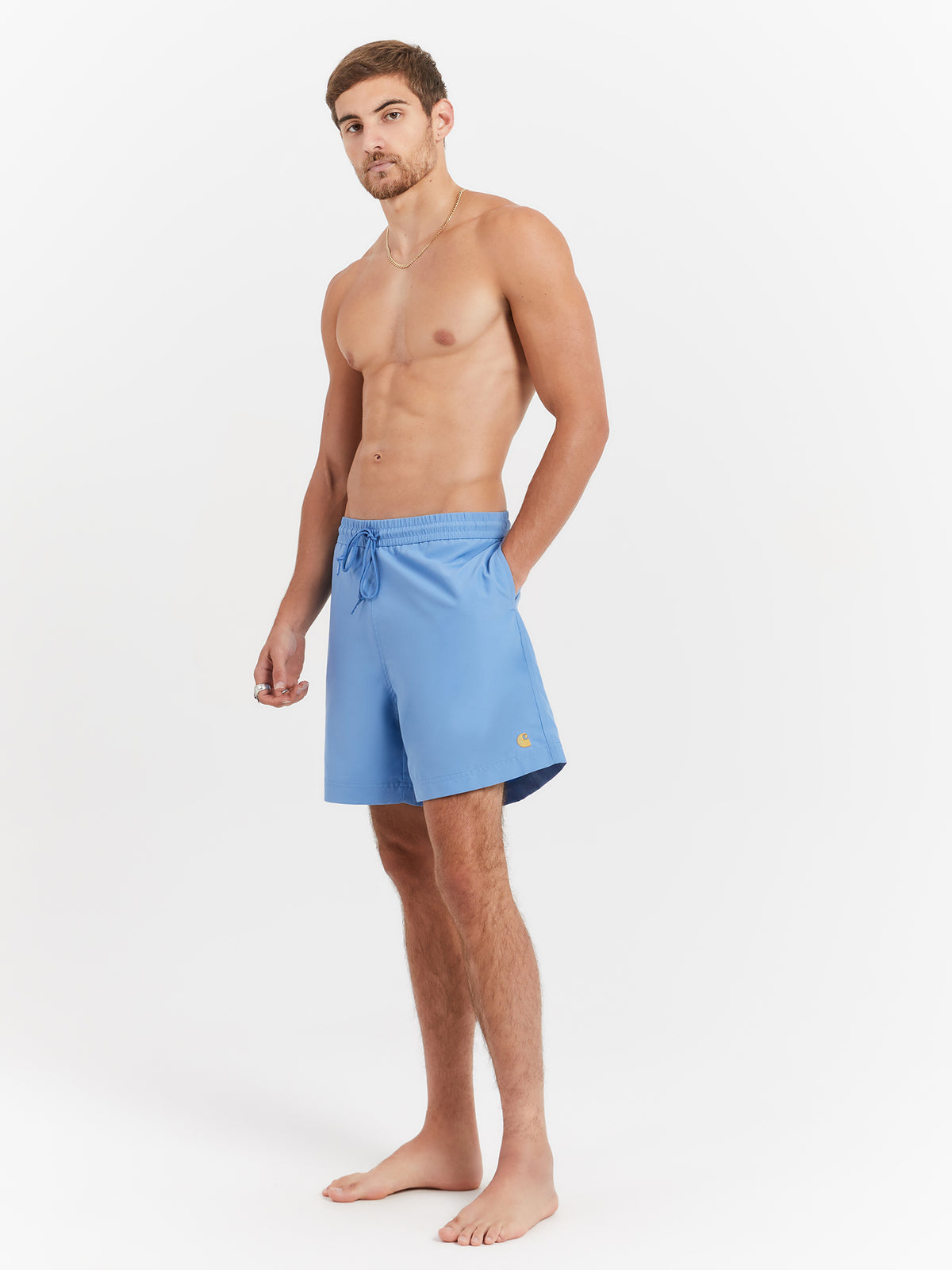 Carhartt Wip Chase Swim Trunks in Piscine & Gold | Piscine / Gold