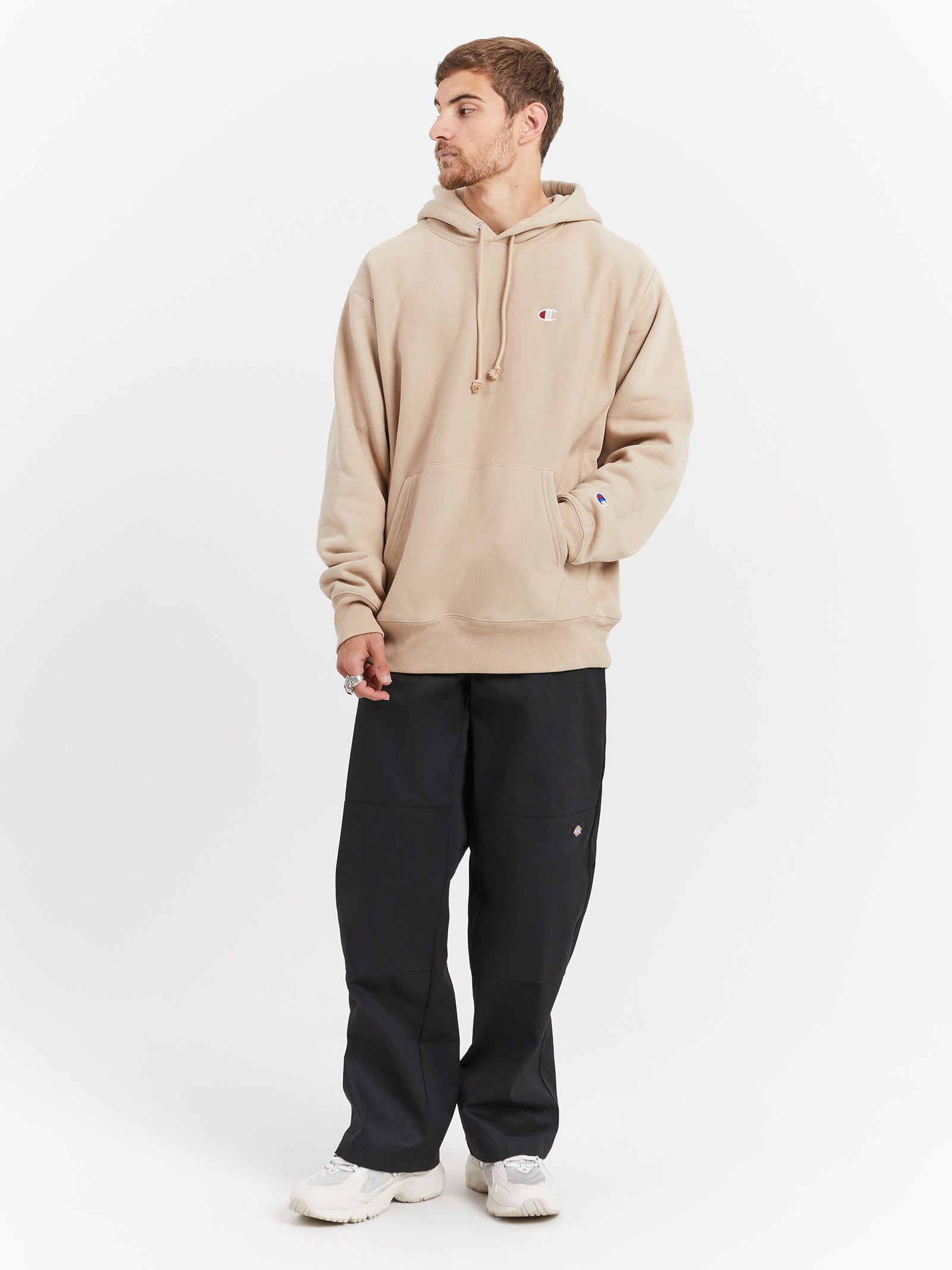 Reverse Weave C Logo Hoodie in Cafe Latte