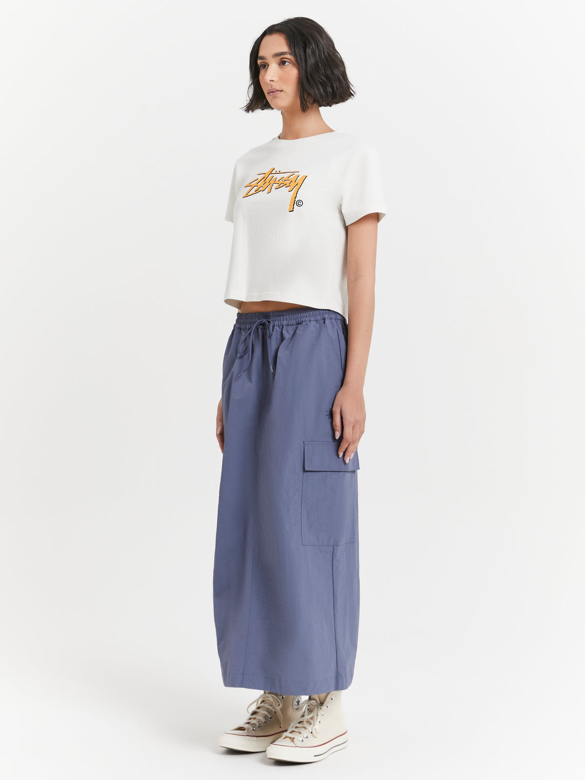 Stussy Nylon Cargo Midi Skirt in Steel Blue | Steel Blue