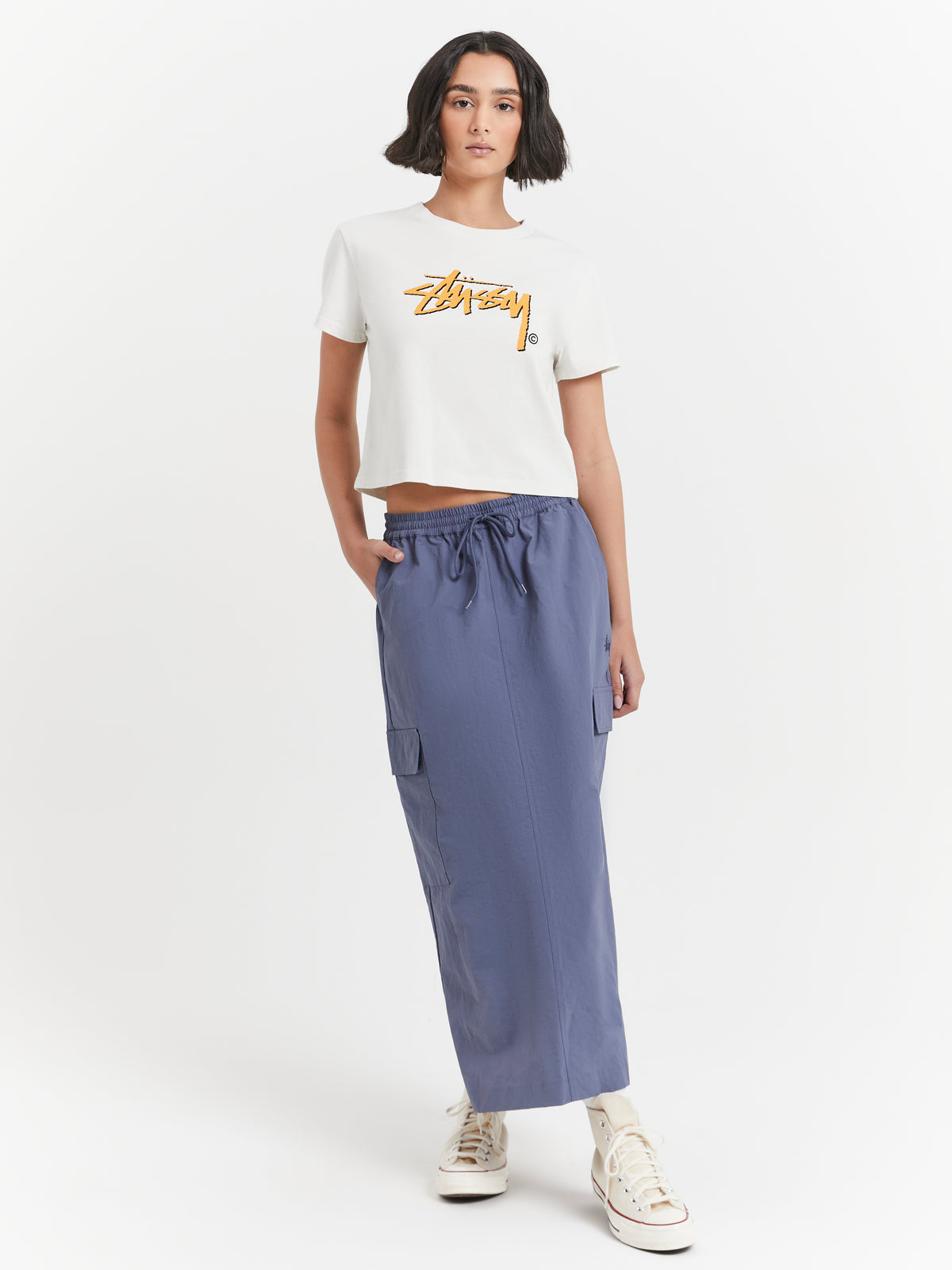 Stussy Nylon Cargo Midi Skirt in Steel Blue | Steel Blue