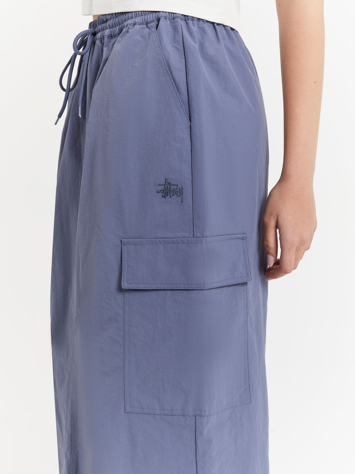 Stussy Nylon Cargo Midi Skirt in Steel Blue | Steel Blue