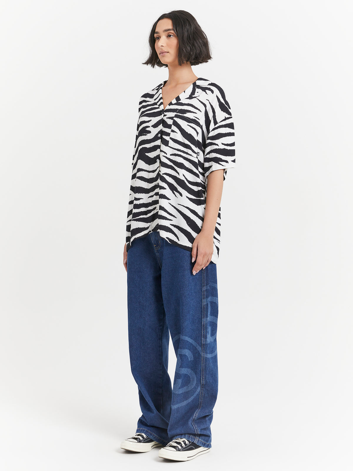 Stussy Zebra Oversized Shirt in White & Black | White/Black