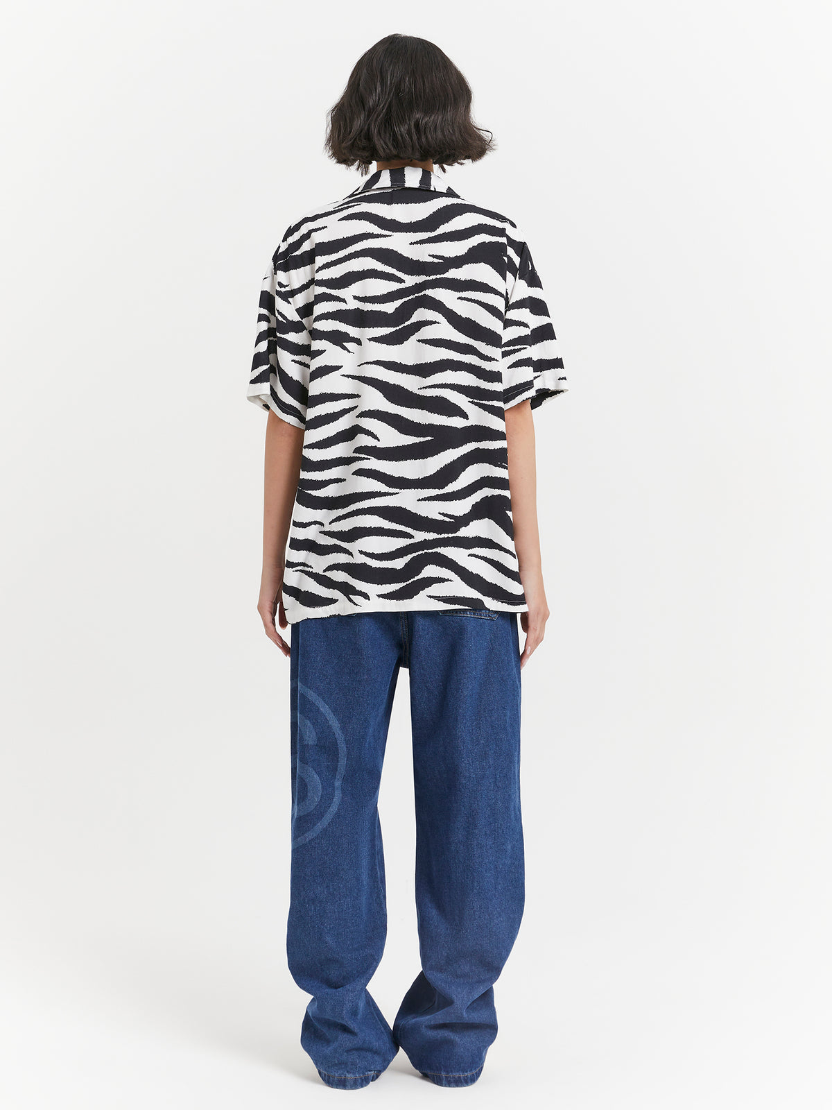 Stussy Zebra Oversized Shirt in White & Black | White/Black