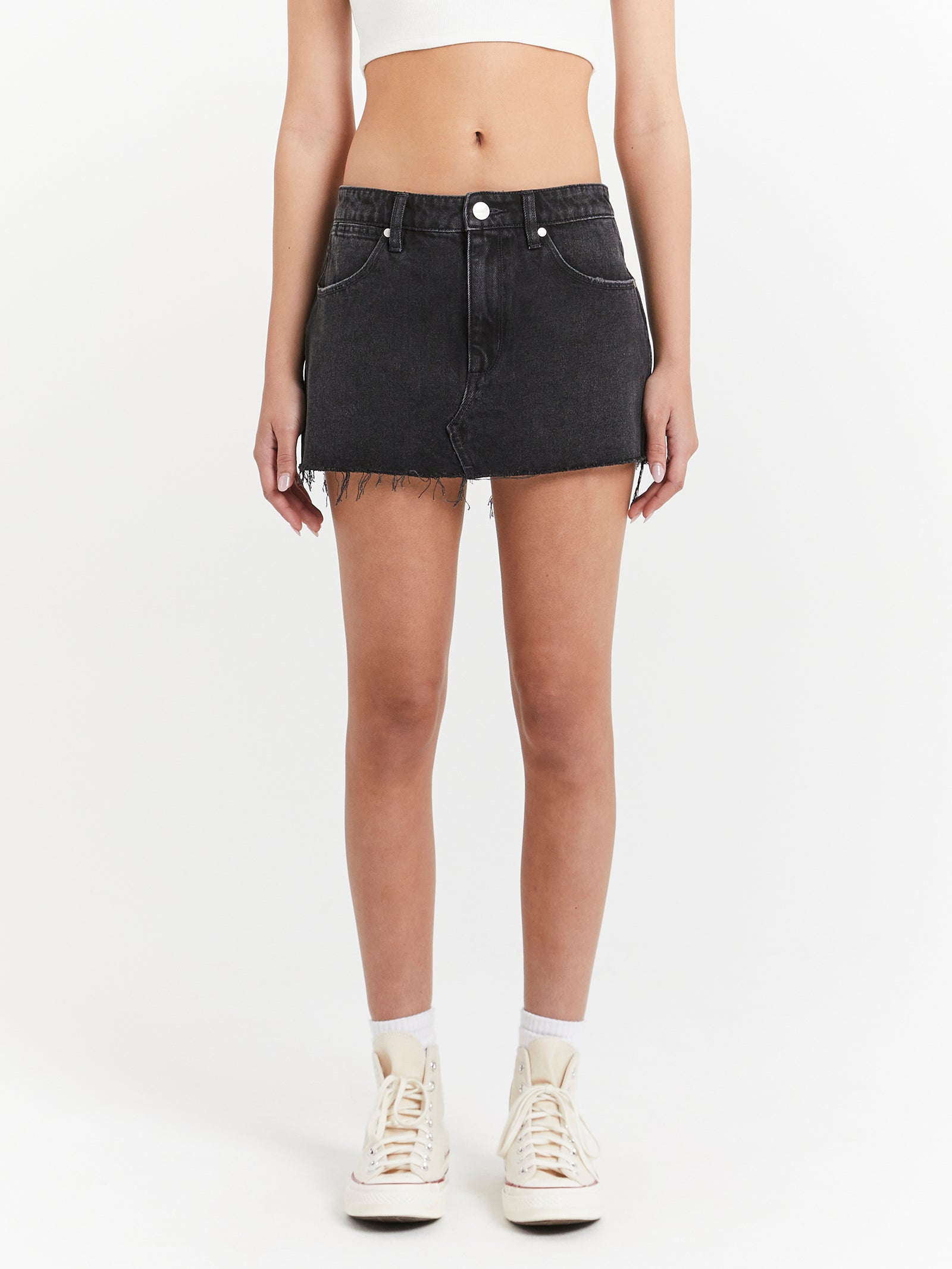 Wrangler Low Rise Britney Skirt in Widow Black Raw | Glue Store