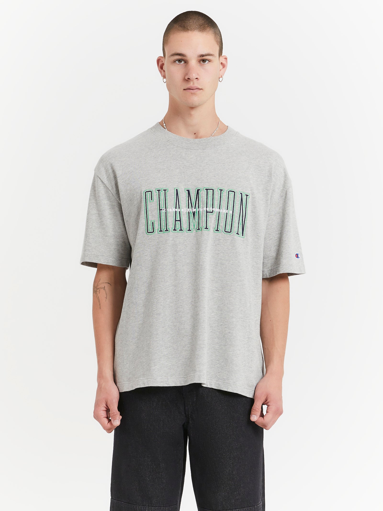 Champion Heritage 90s Logo T-Shirt in Oxford Heather | Glue Store