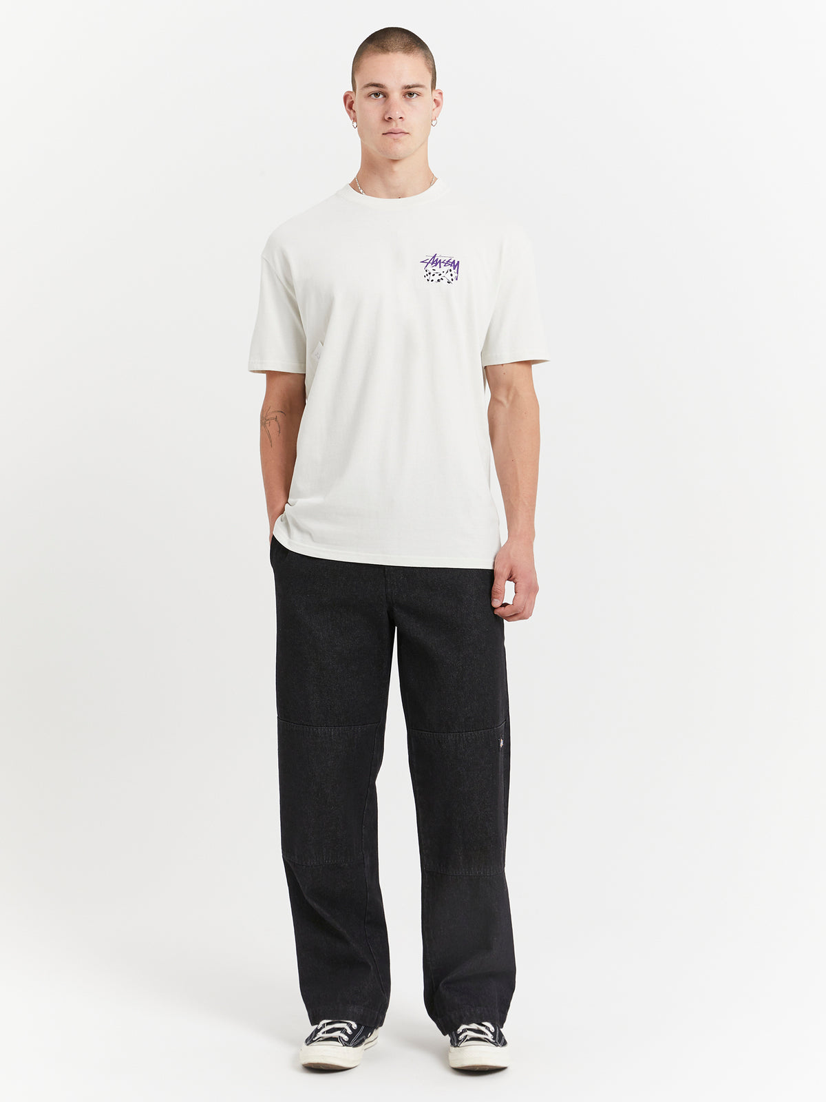 Stussy Pair Of Dice Solid Heavyweight T-Shirt in White & Purple | White