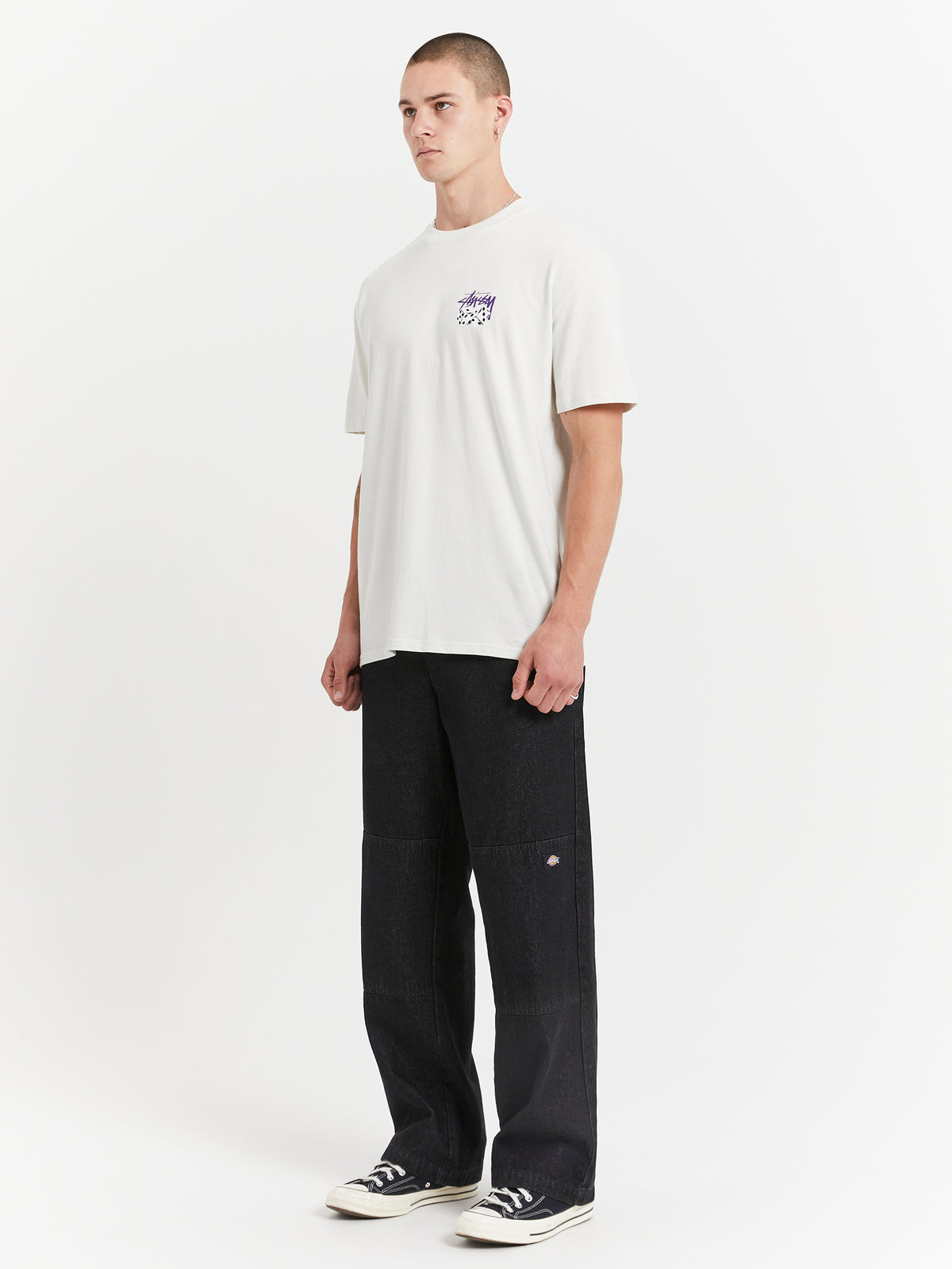 Stussy Pair Of Dice Solid Heavyweight T-Shirt in White & Purple | White