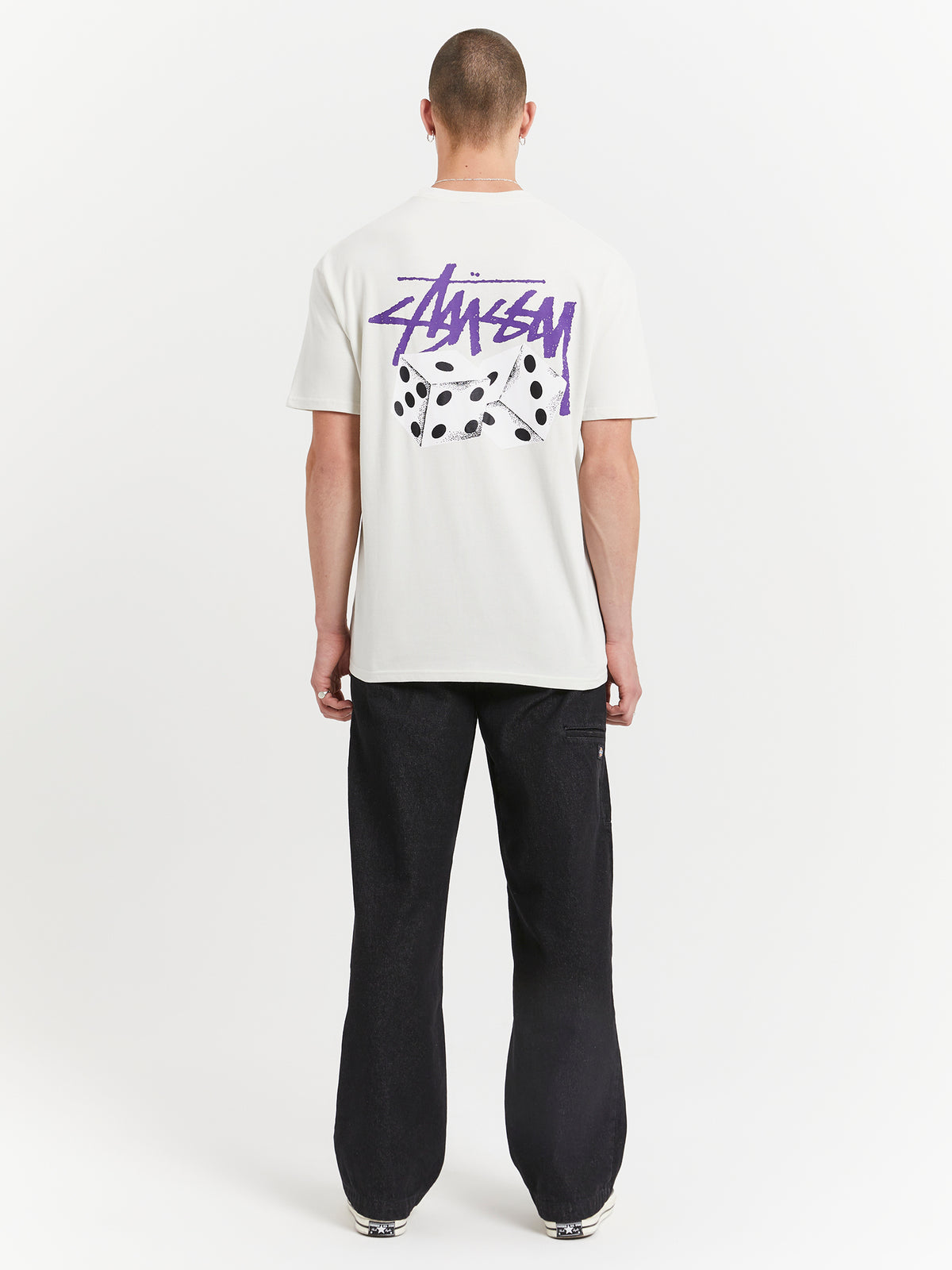 Stussy Pair Of Dice Solid Heavyweight T-Shirt in White & Purple | White