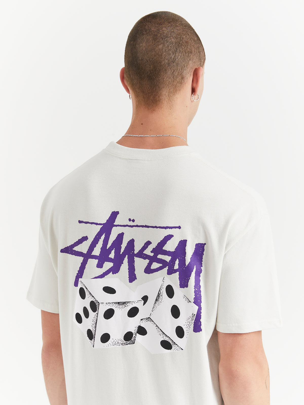 Stussy Pair Of Dice Solid Heavyweight T-Shirt in White & Purple | White