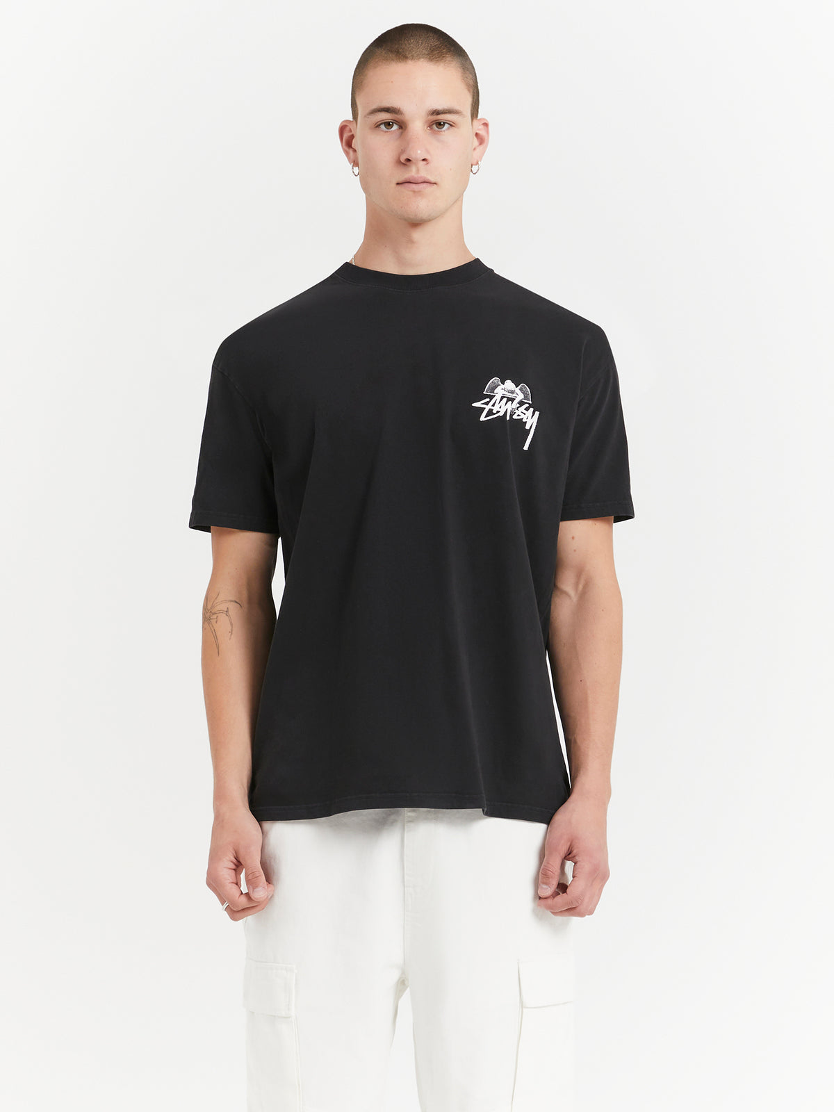 Stussy Angel Heavyweight Short Sleeve T-Shirt in Pigment Black | Pigment Black