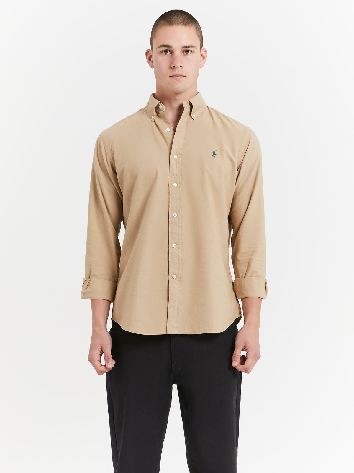 Polo Ralph Lauren Long Sleeve Button Up Oxford Shirt in Surrey Tan | Surrey Tan