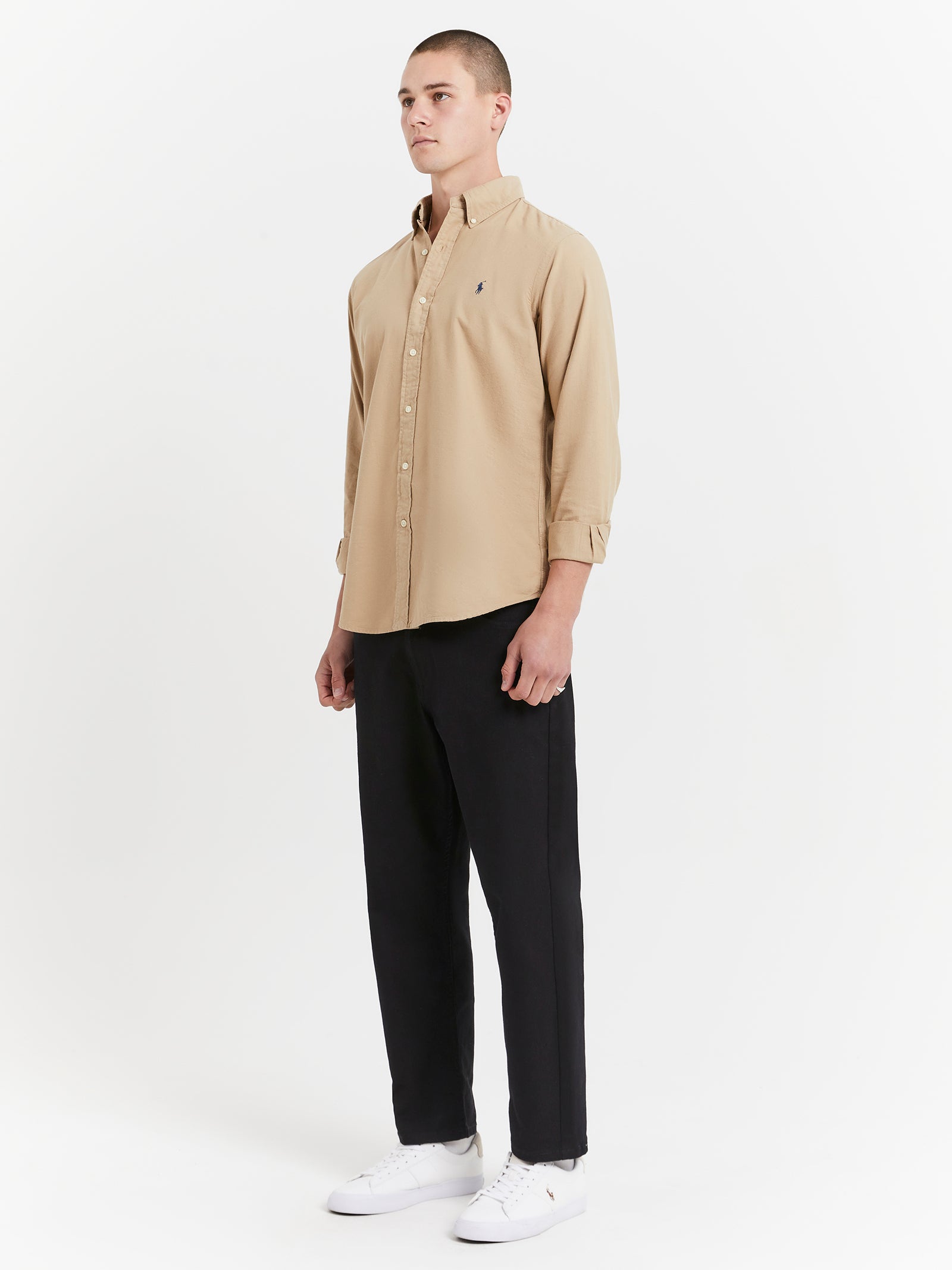 Long Sleeve Button Up Oxford Shirt in Surrey Tan