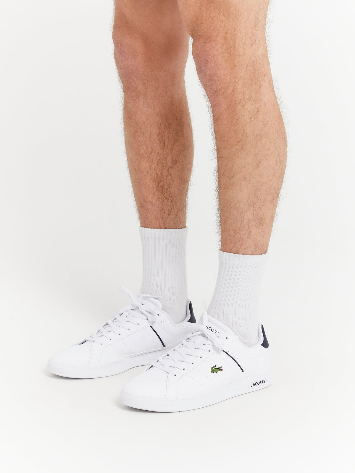 Lacoste Mens Europa Pro Sneakers in White & Navy | WHITE/NAVY