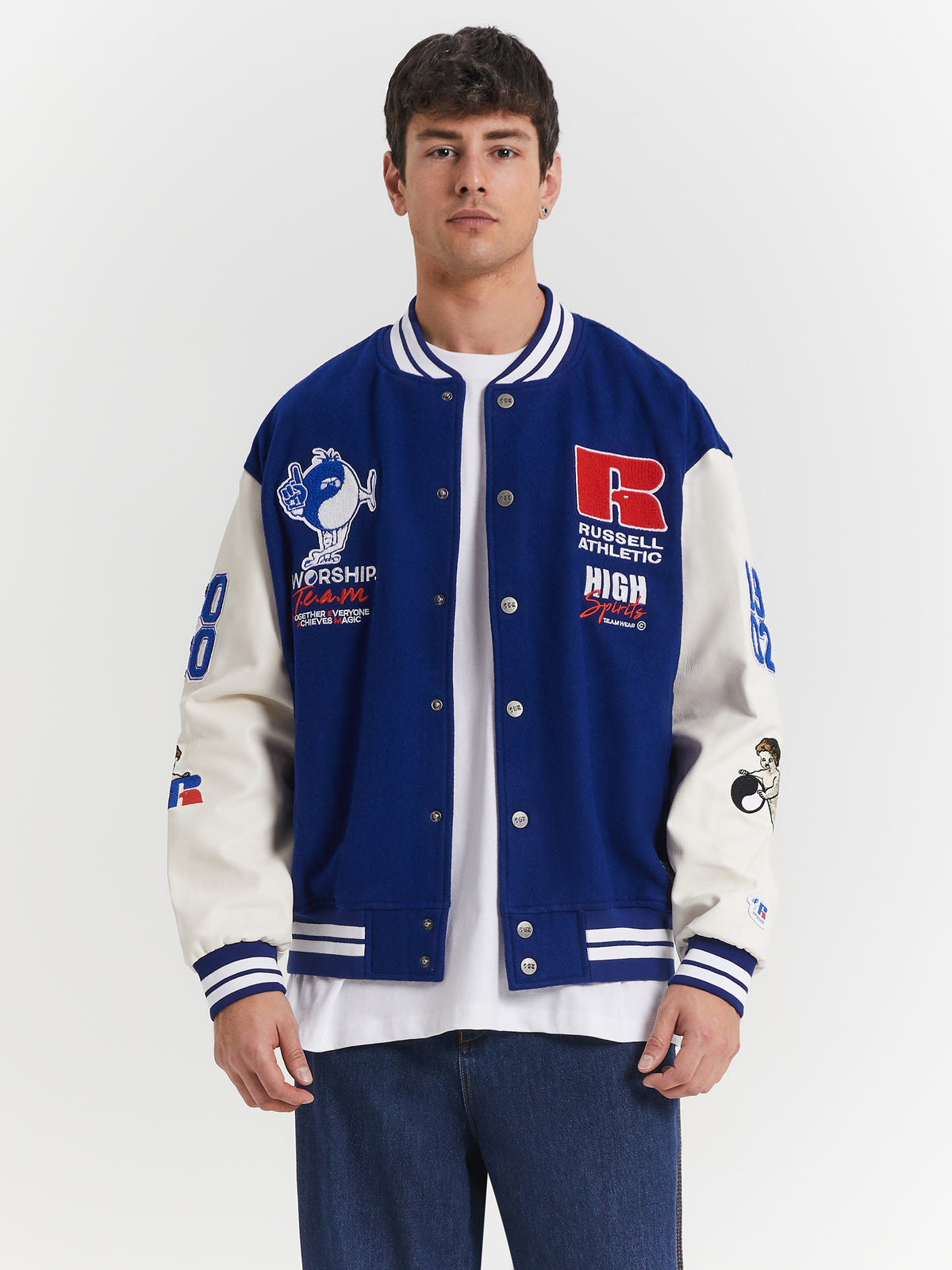 Worship Team Spirit Letterman Jacket in Levitation Blue | Blue