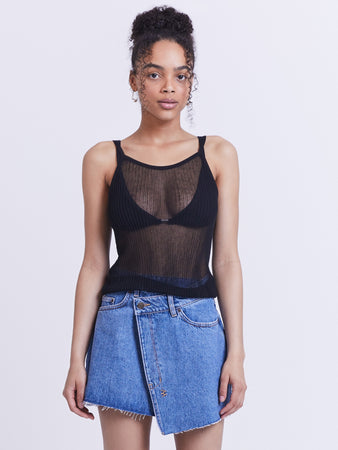 Black Sheer Cropped Lace Top with Tank Top Lining