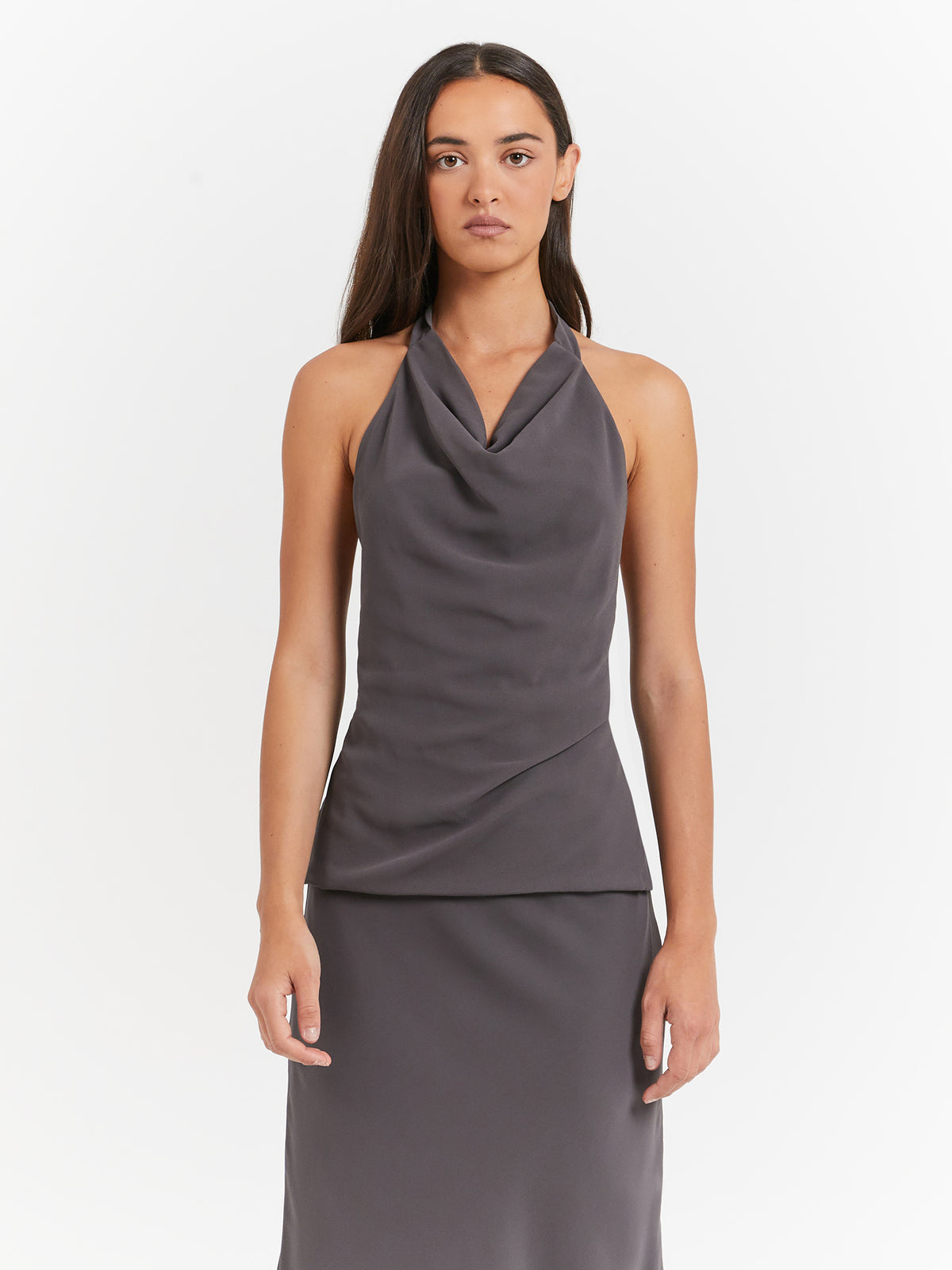 Beyond Her Tash Halter Top in Charcoal | Charcoal