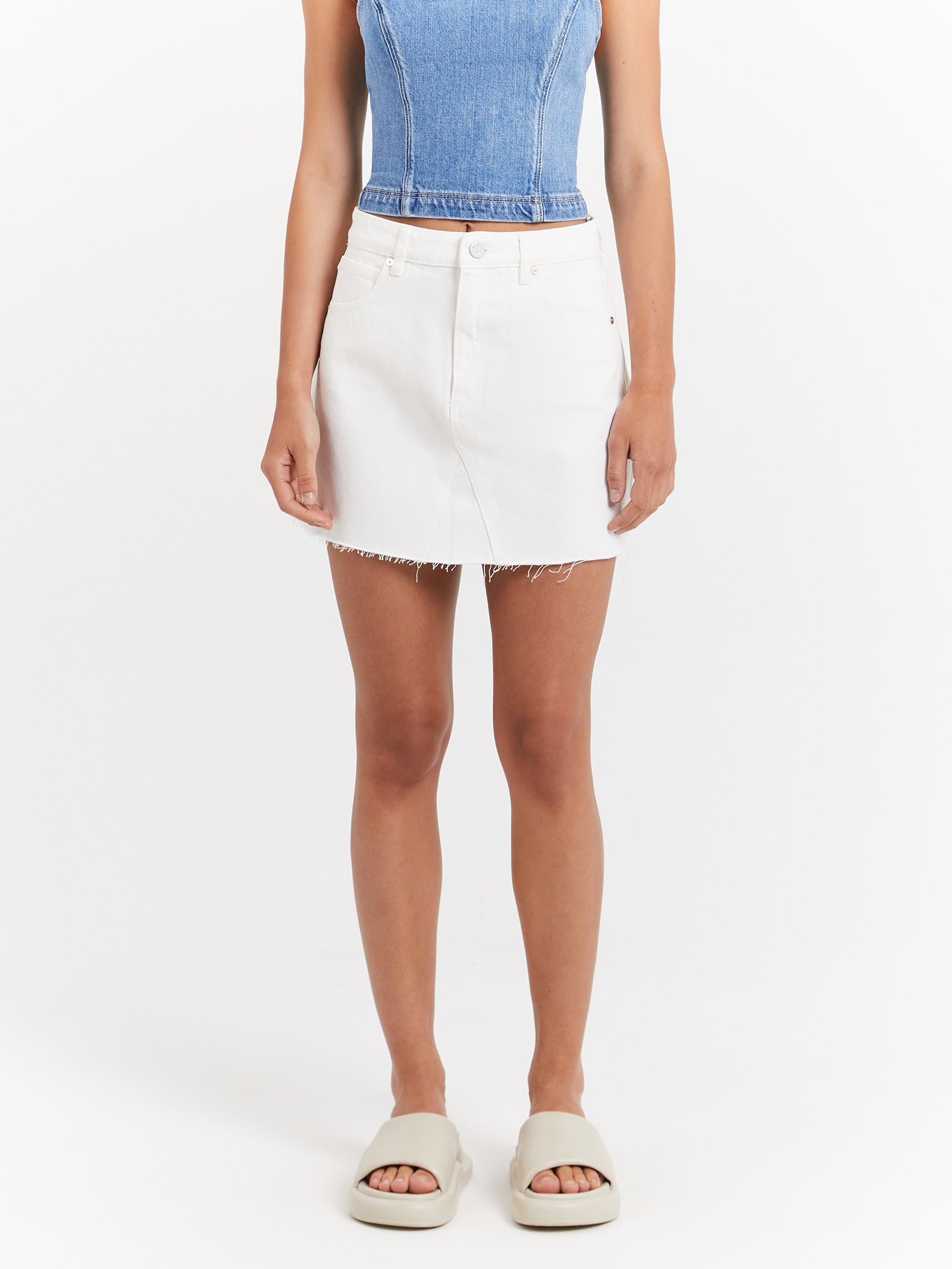 Aline Denim Skirt in Pearl White - Glue Store