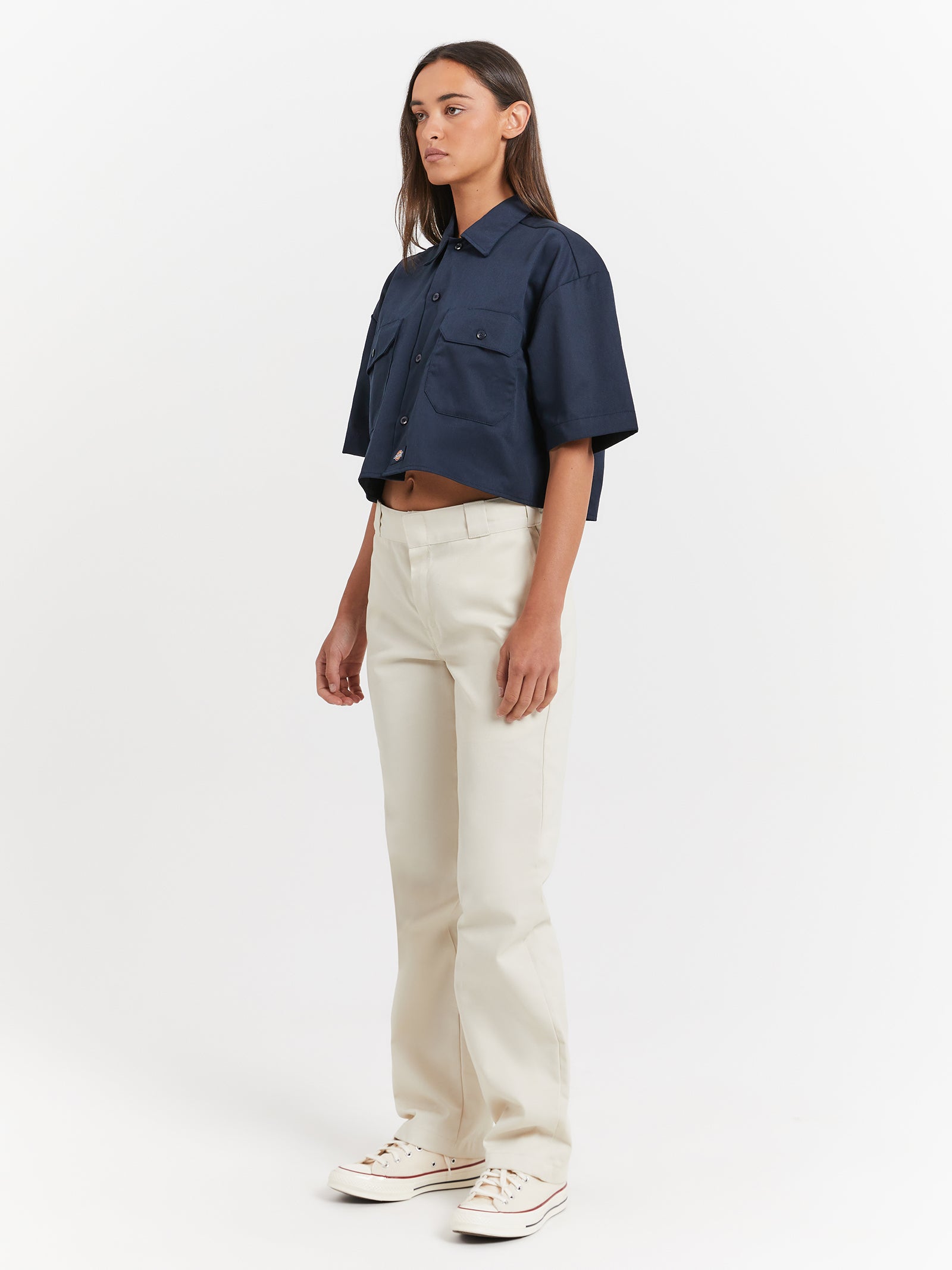 Cropped Work Shirt in Dark Navy - Glue Store