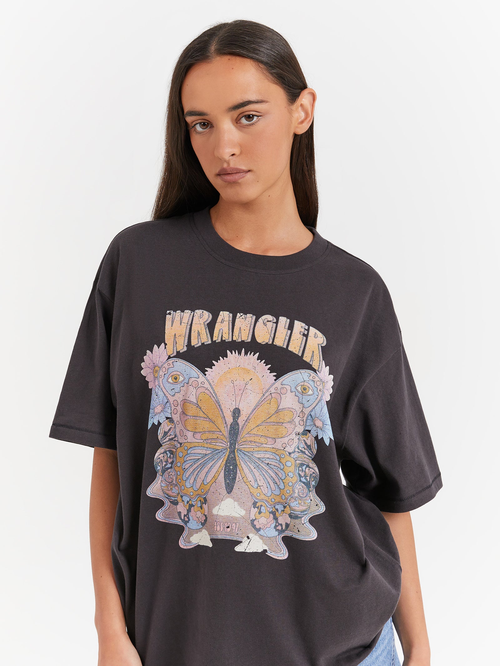 Wrangler Boxy Slouch T-Shirt in Butterfly Black | Glue Store