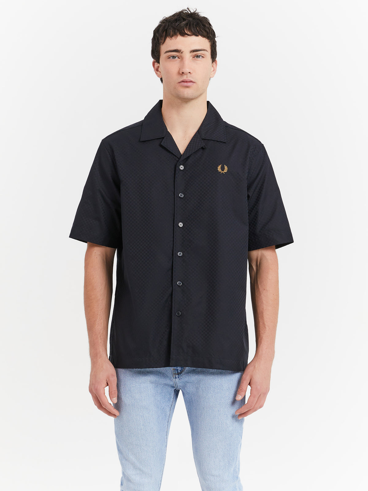 Fred Perry Chequerboard Revere Collar Shirt in Black | Black